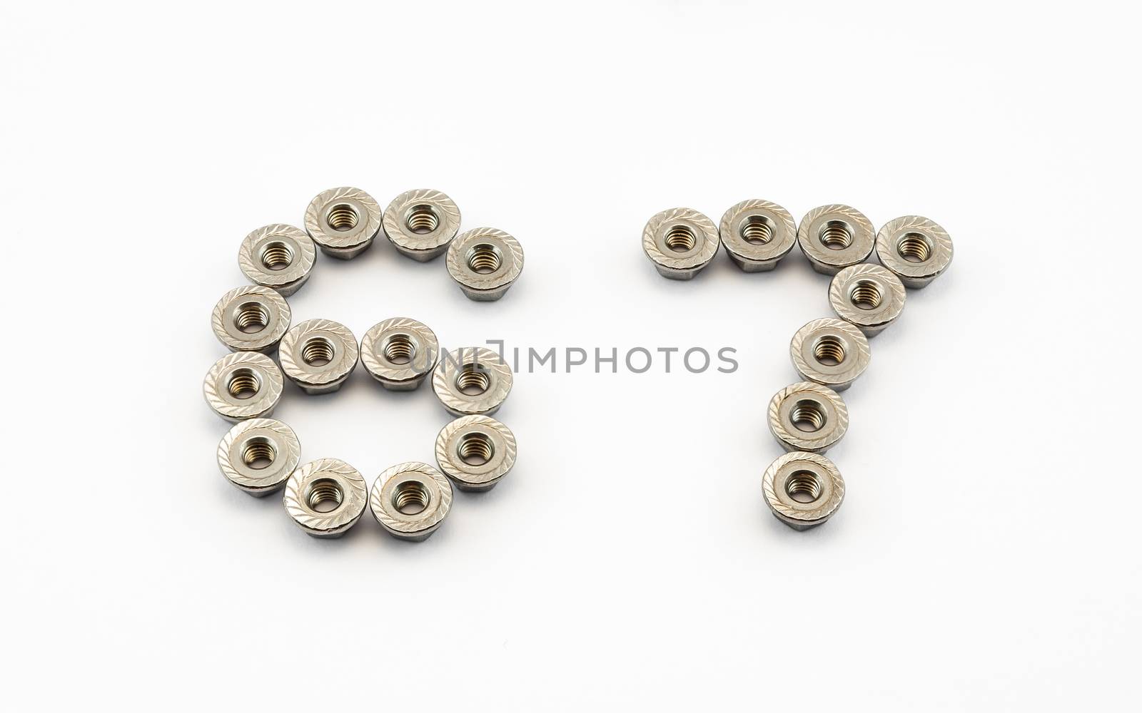 6 and 7 Number, Created by Stainless Steel Hex Flange Nuts.
