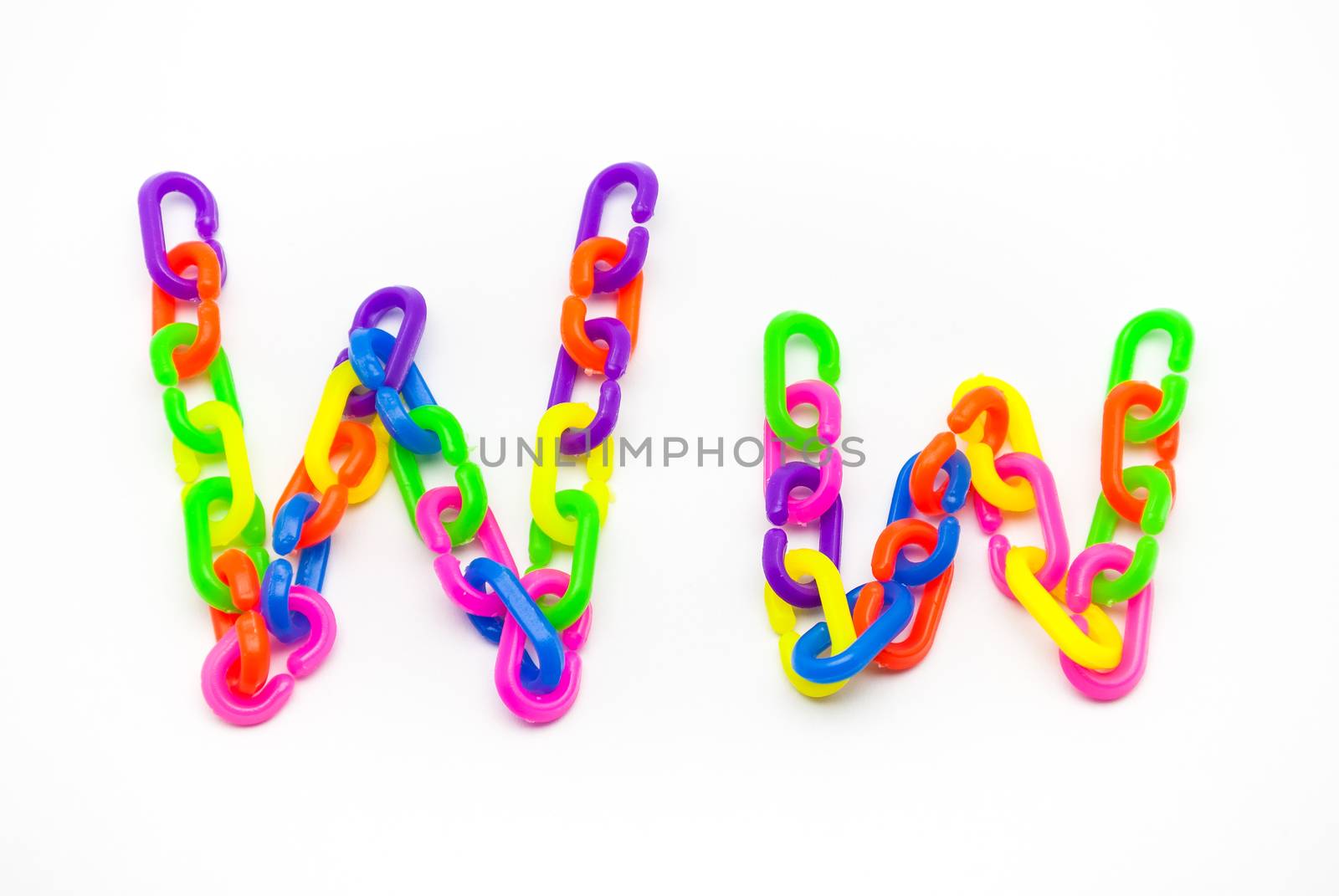 W and w Alphabet, Created by Colorful Plastic Chain.