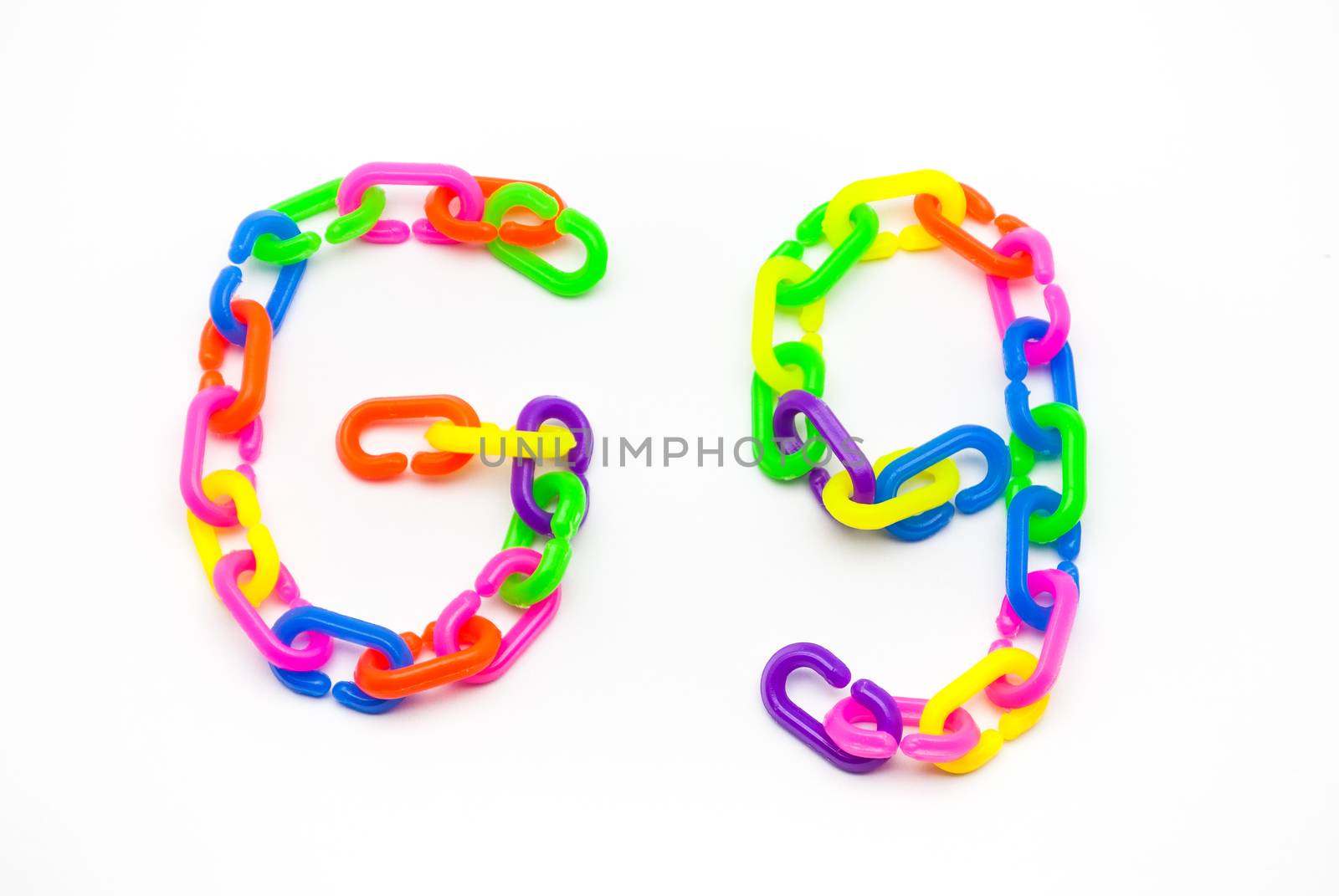 G and g Alphabet, Created by Colorful Plastic Chain.