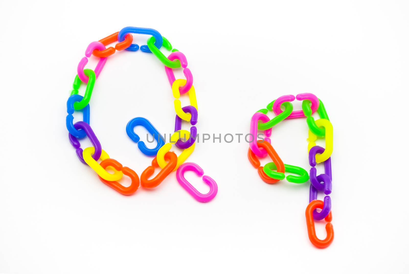 Q and q Alphabet, Created by Colorful Plastic Chain.