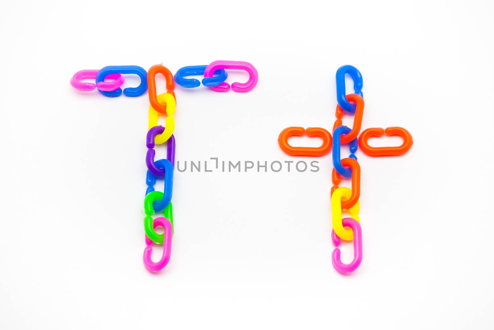 T and t Alphabet, Created by Colorful Plastic Chain.