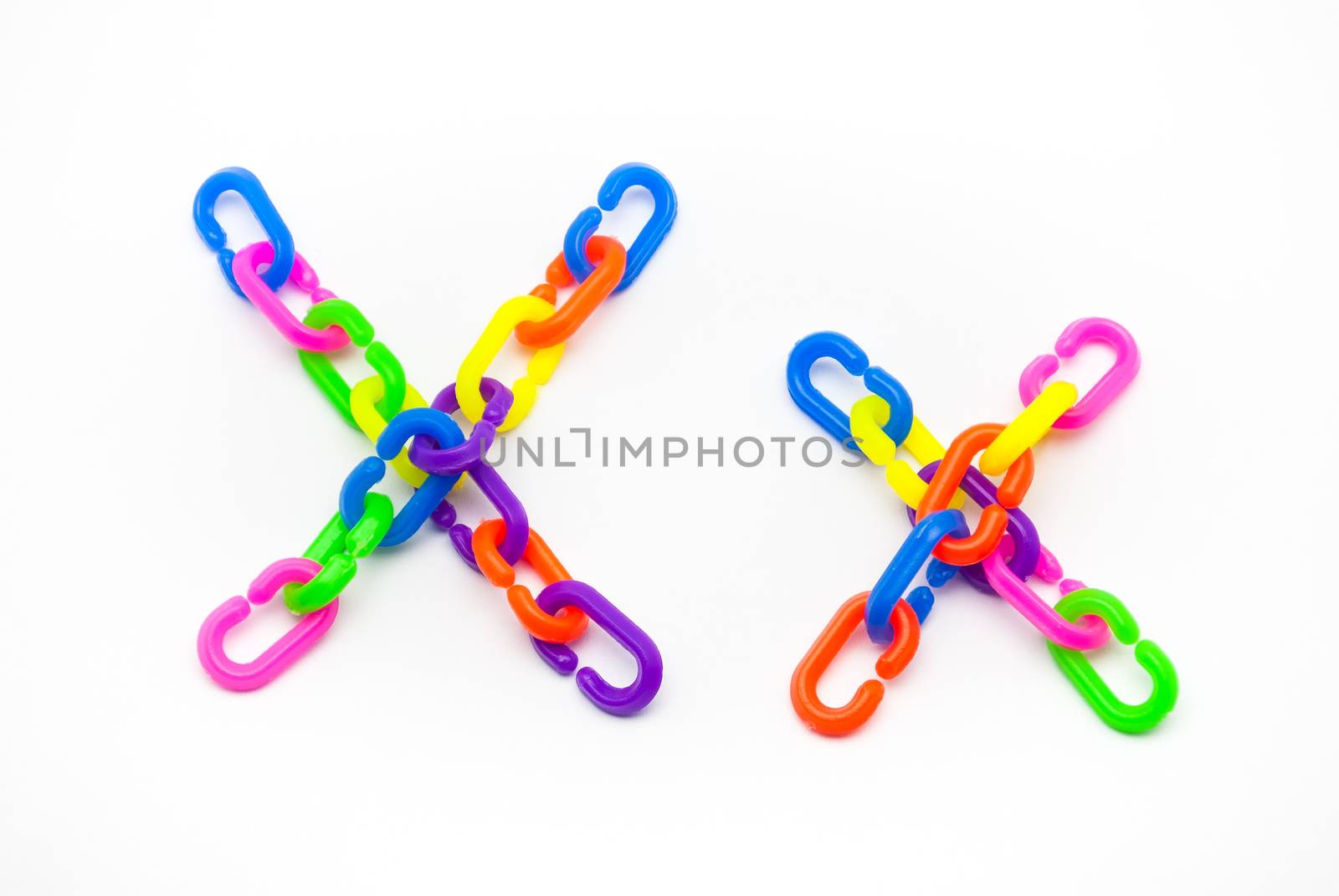 X and x Alphabet, Created by Colorful Plastic Chain.