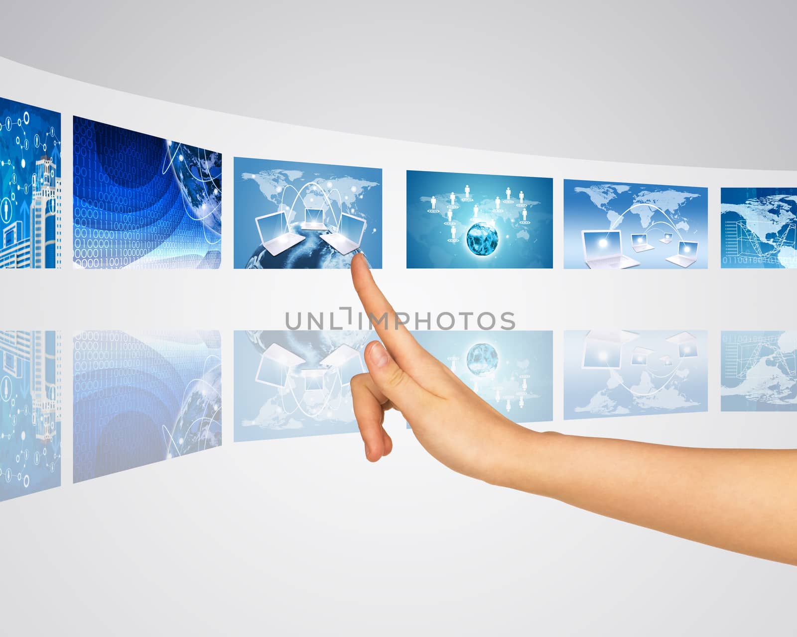 Finger selects one of virtual screens by cherezoff