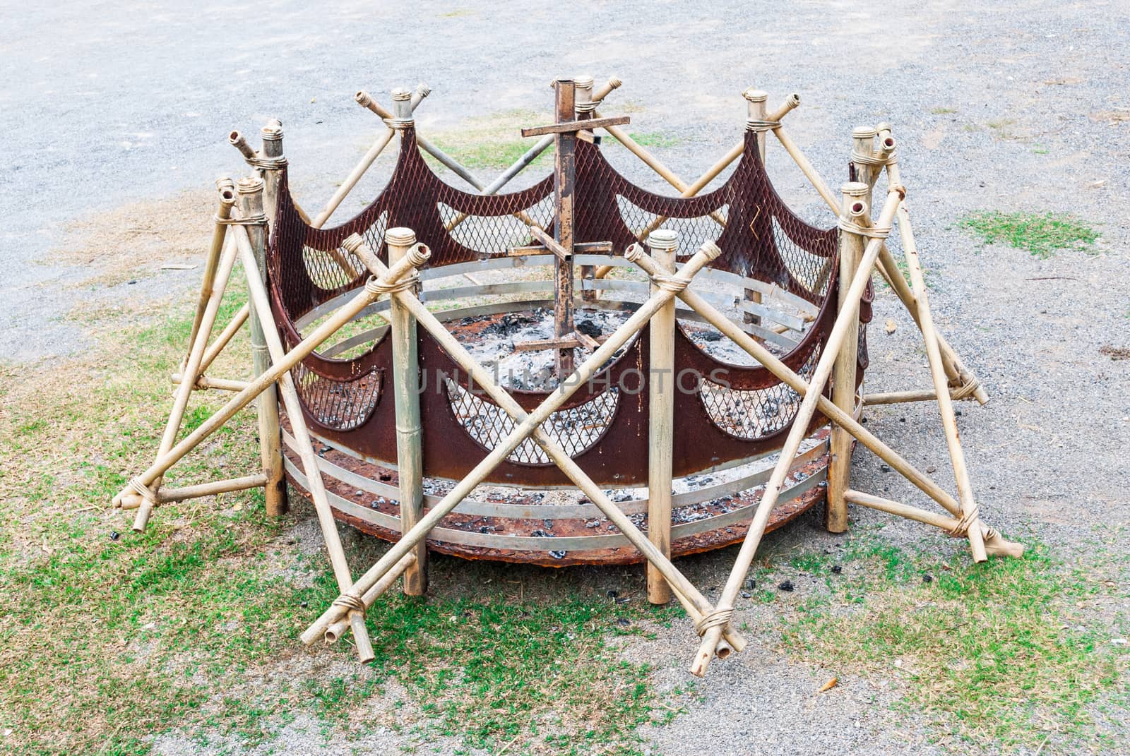 Empty Metal Camping Fireplace.