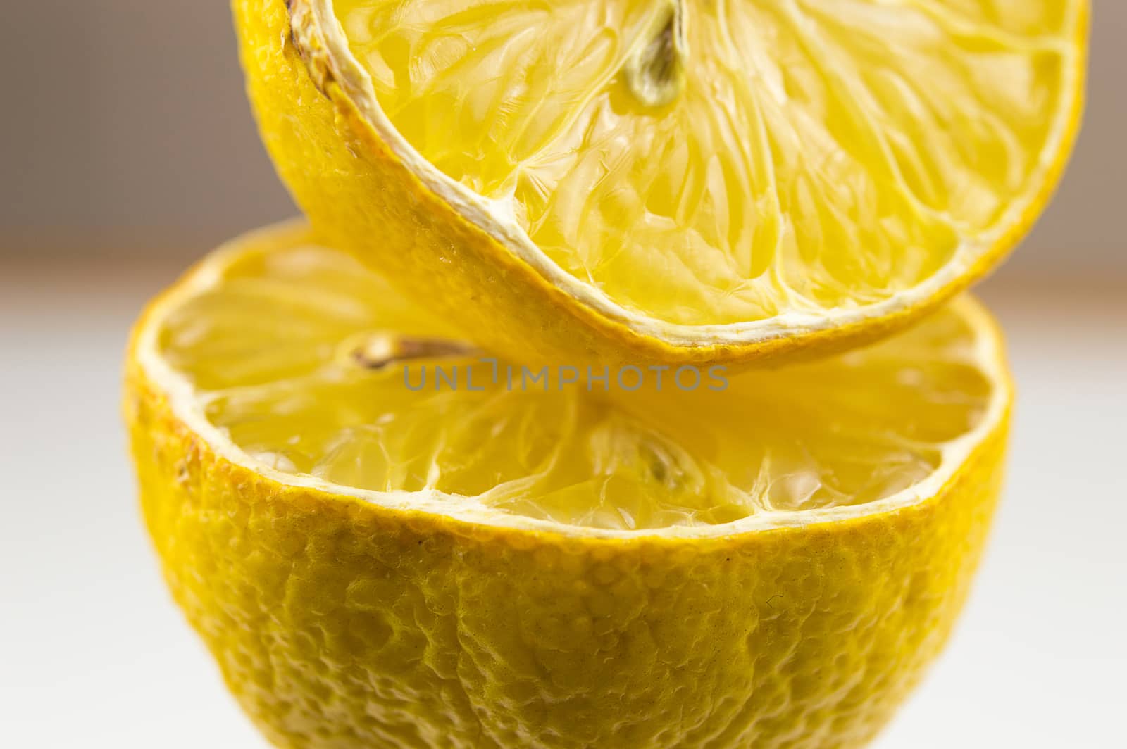 Two lemons macro view with blurred background