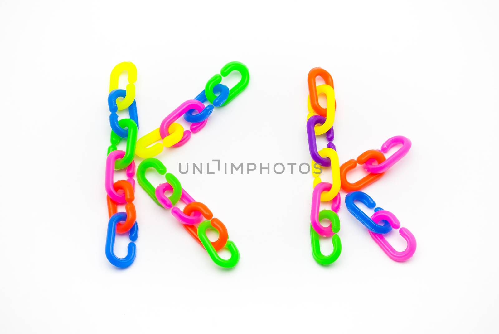 K and k Alphabet, Created by Colorful Plastic Chain.