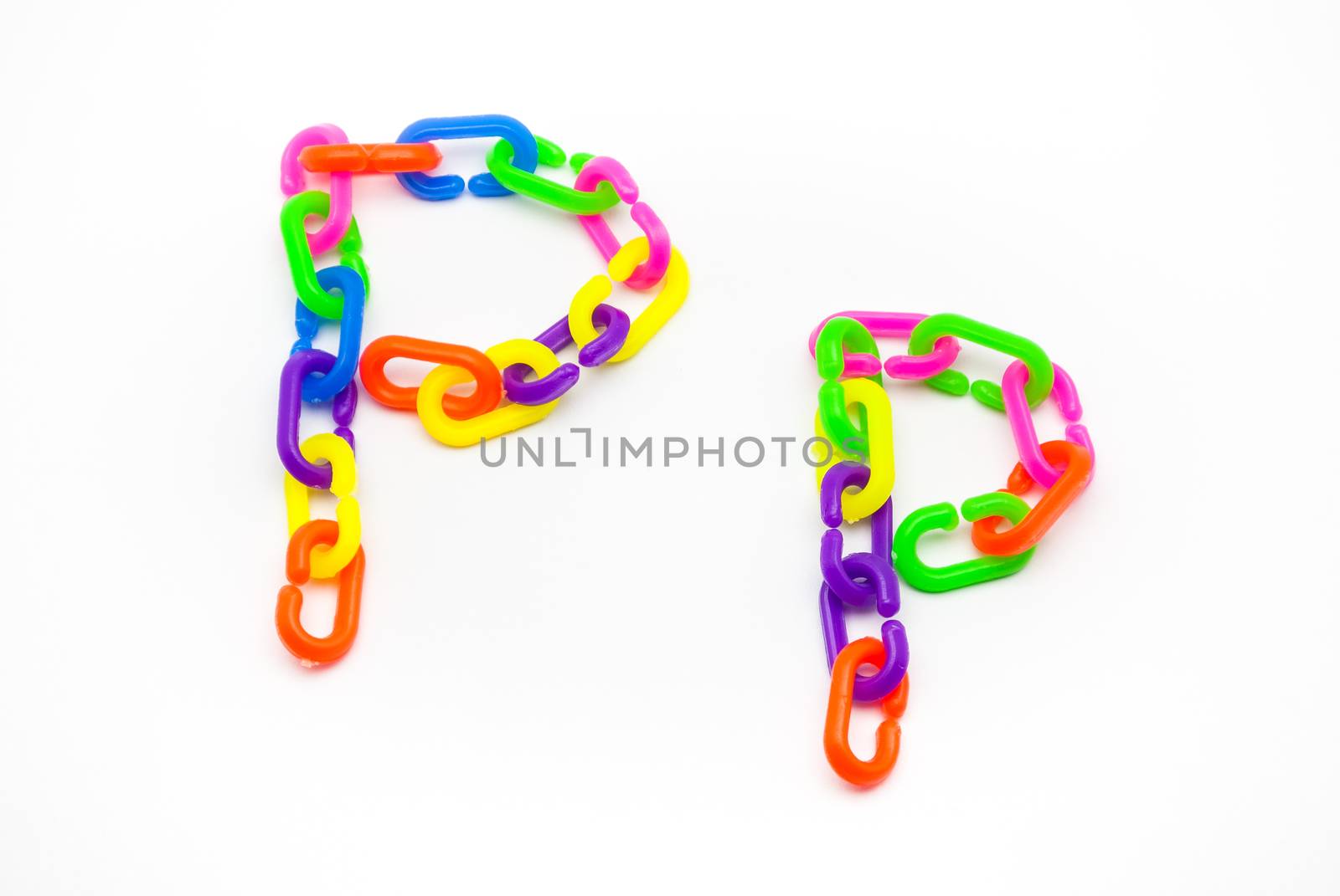 P and p Alphabet, Created by Colorful Plastic Chain.