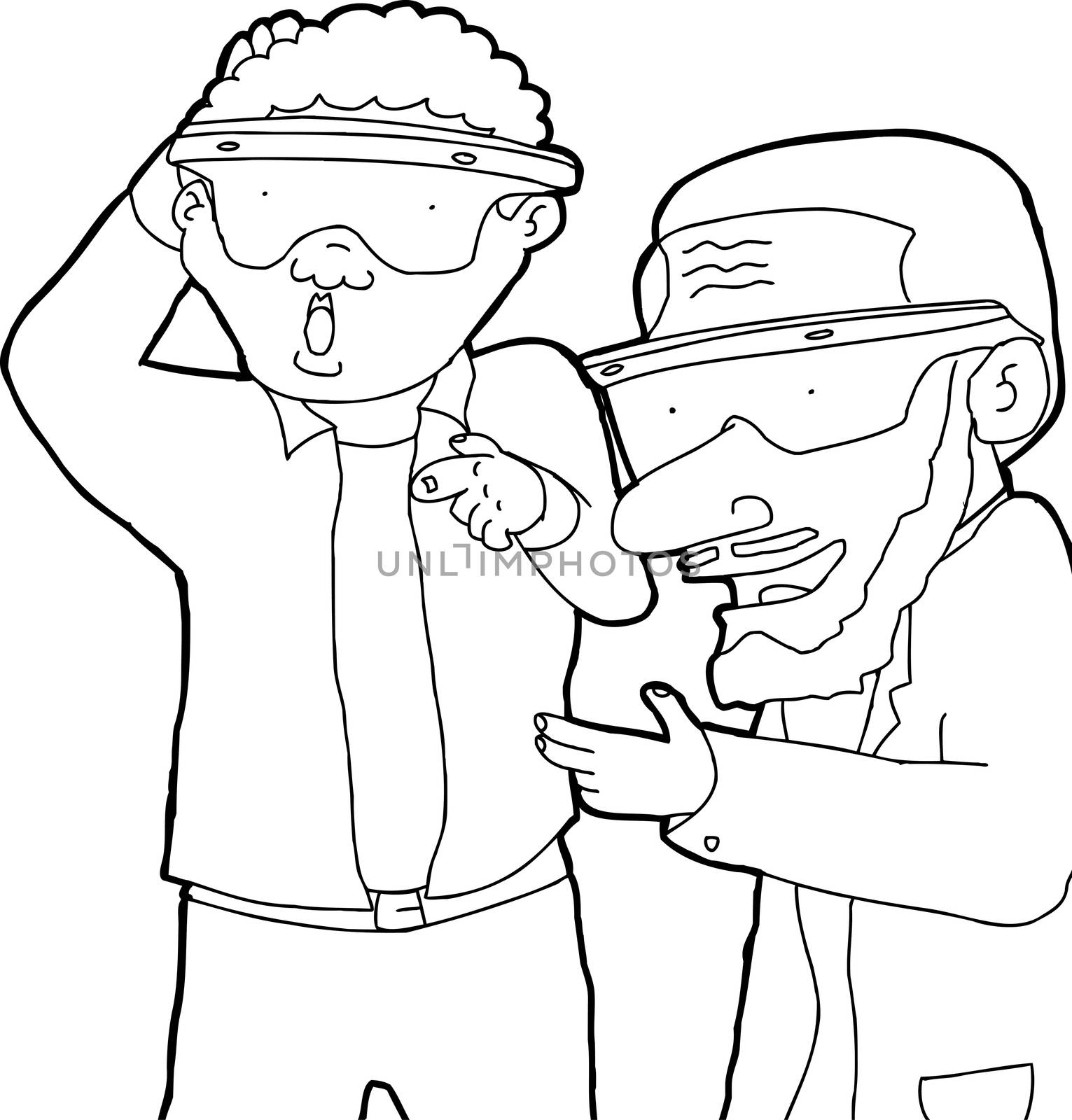 Outline of two men in virtual reality glasses