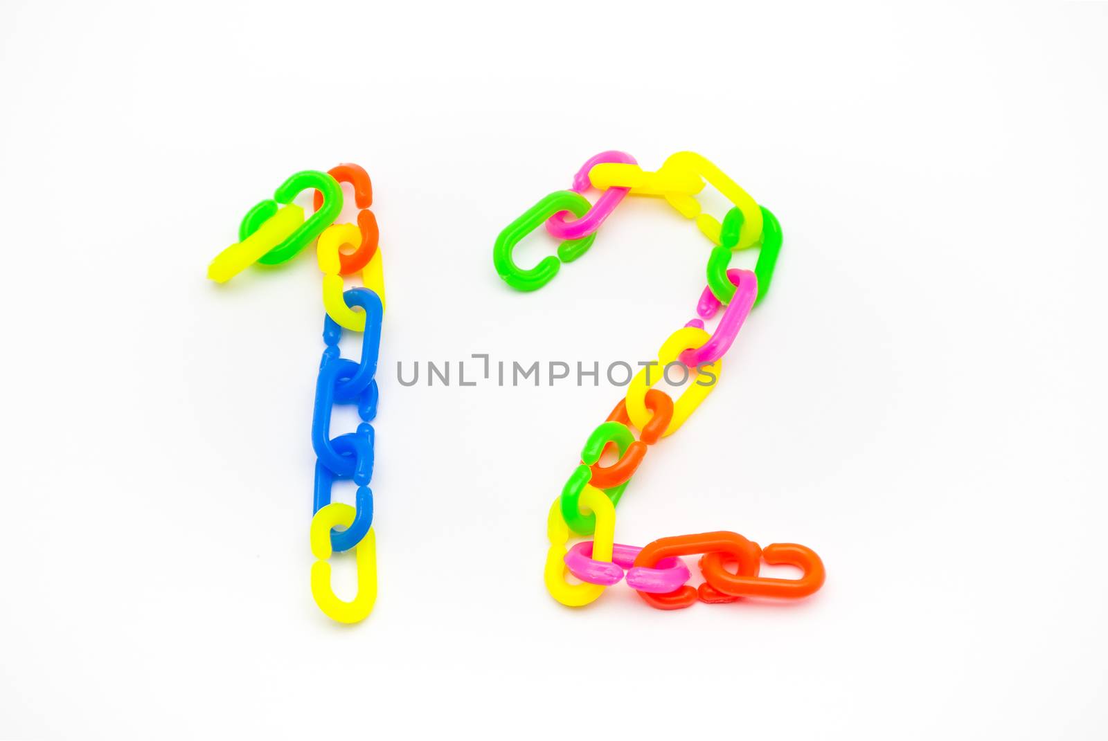 1 and 2 Number, Created by Colorful Plastic Chain.