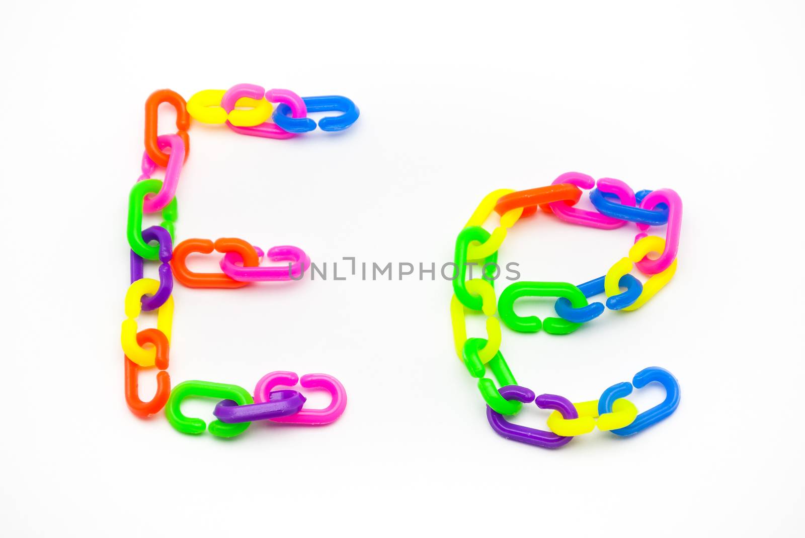 E and e Alphabet, Created by Colorful Plastic Chain.
