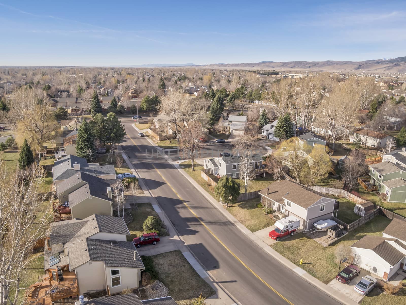 Fort Collins residential neighborhood from air by PixelsAway