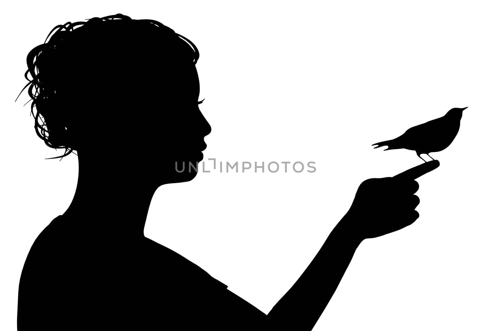 Illustration of a woman with a bird on her finger