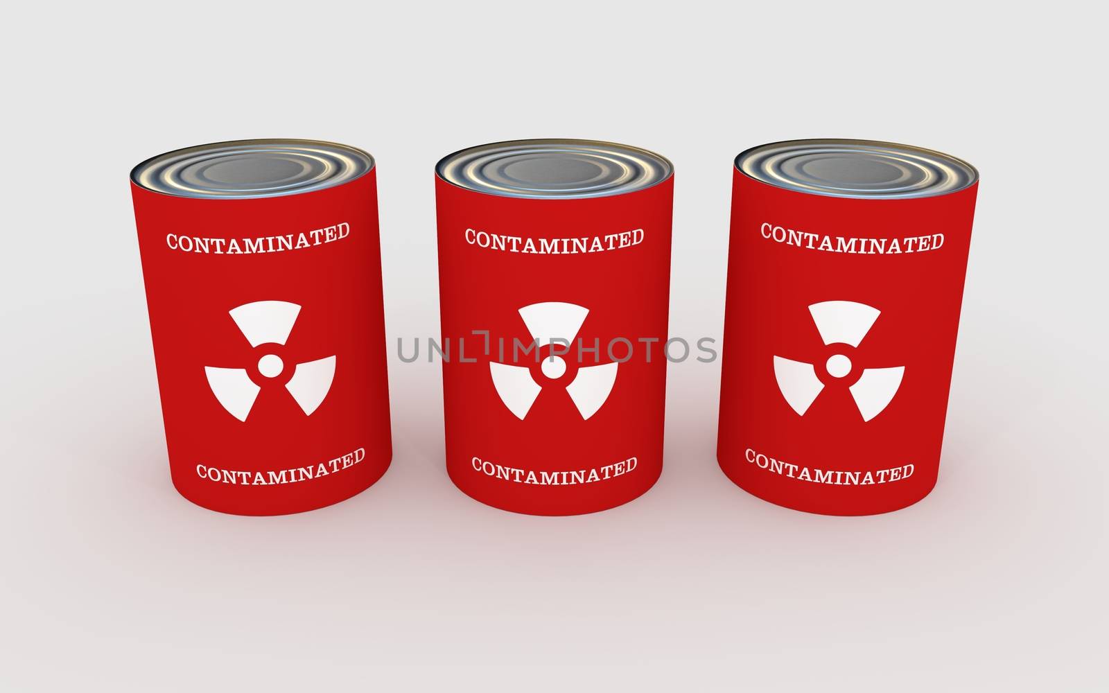 Illustration of three cans of food with the words "contaminated" and toxic symbol