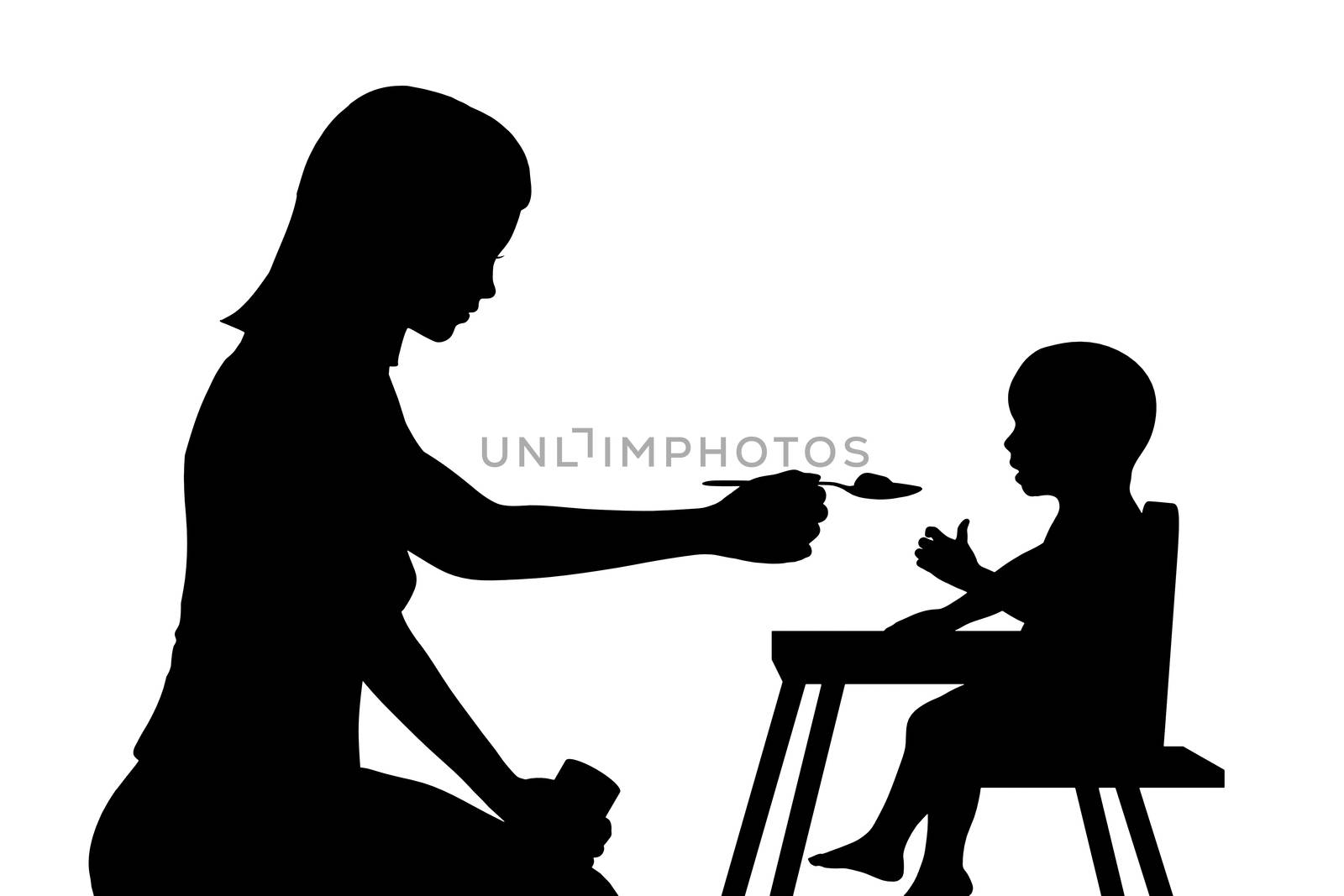 Illustration of a mother feeding her child
