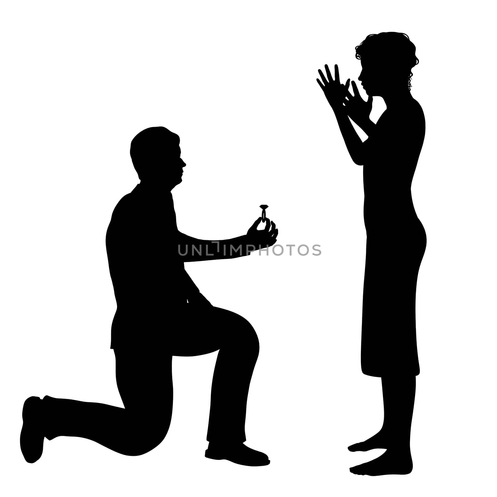 Illustration of a man bending down on one knee and proposing