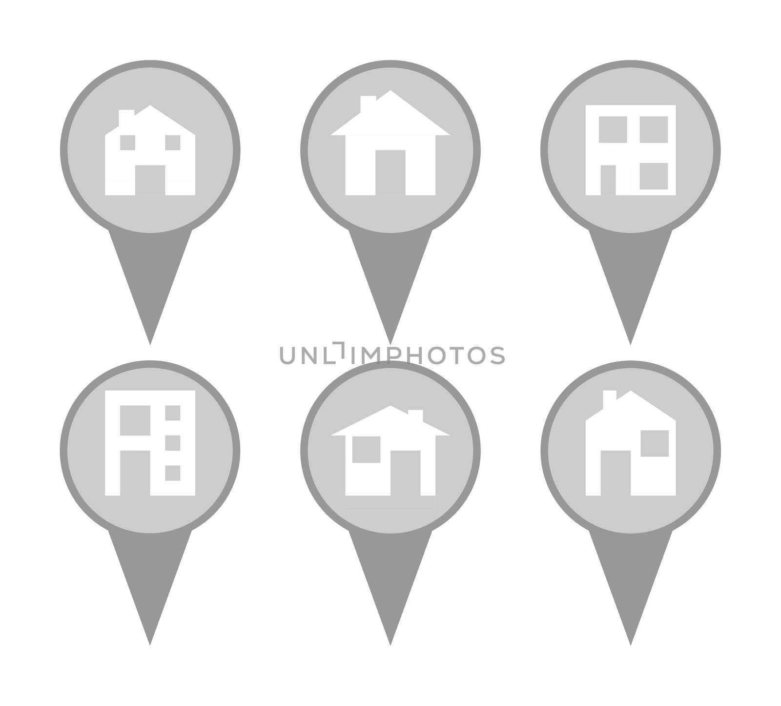 Set of modern house map pin icons by speedfighter