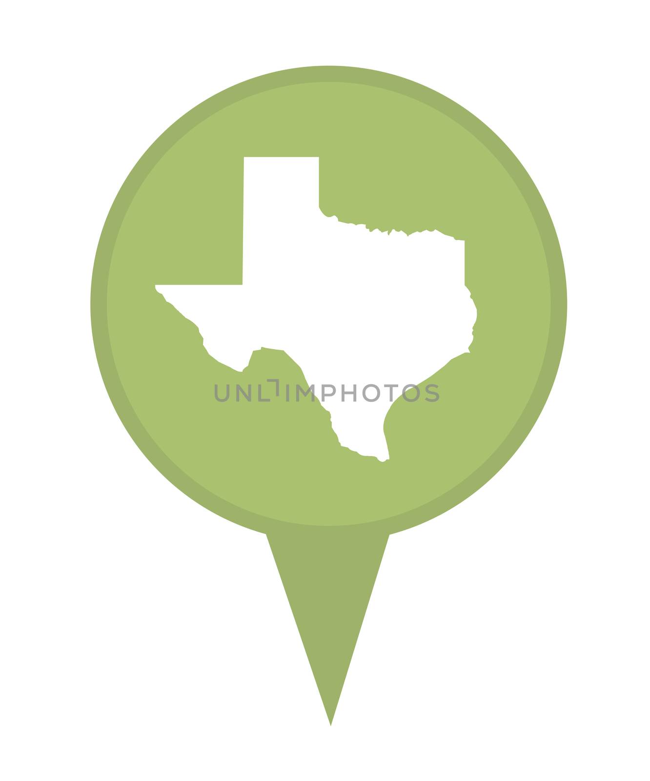 American state of Texas marker pin isolated on a white background.