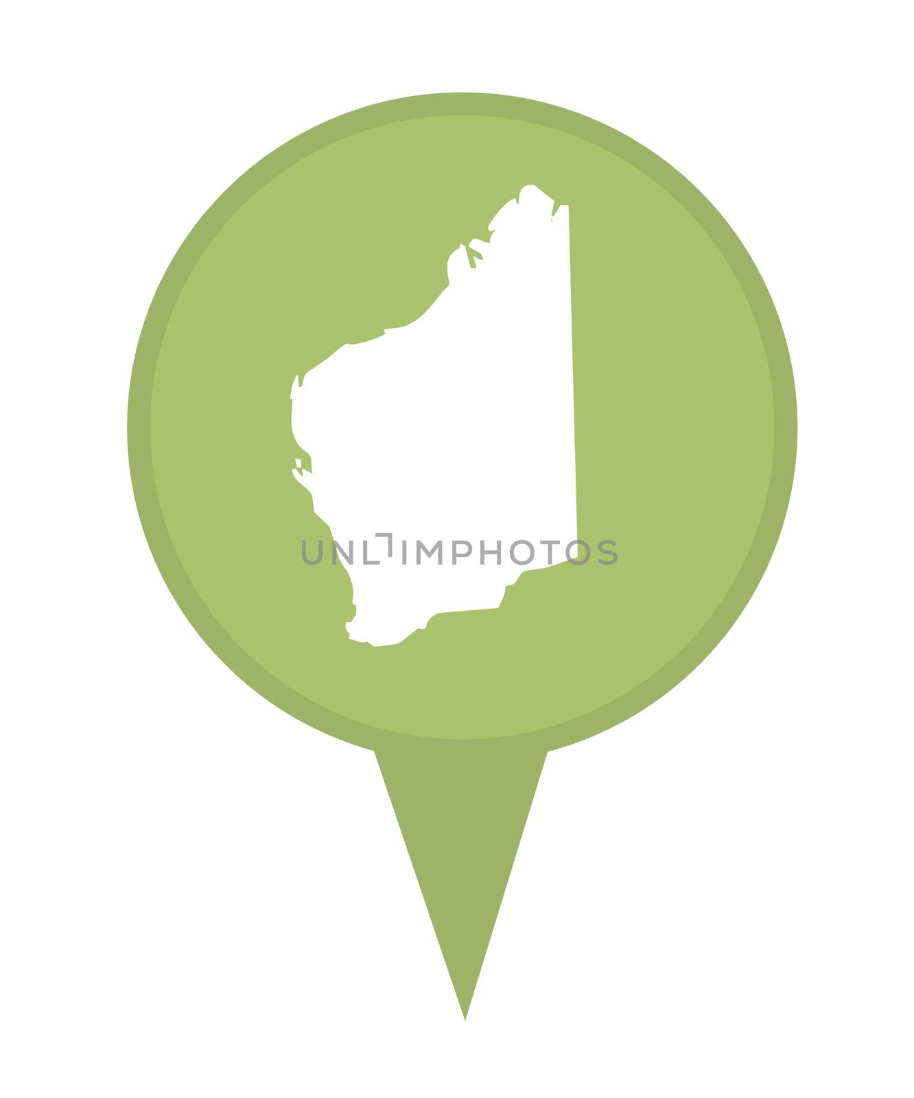 Australia State of Western Australia map marker pin isolated on a white background.