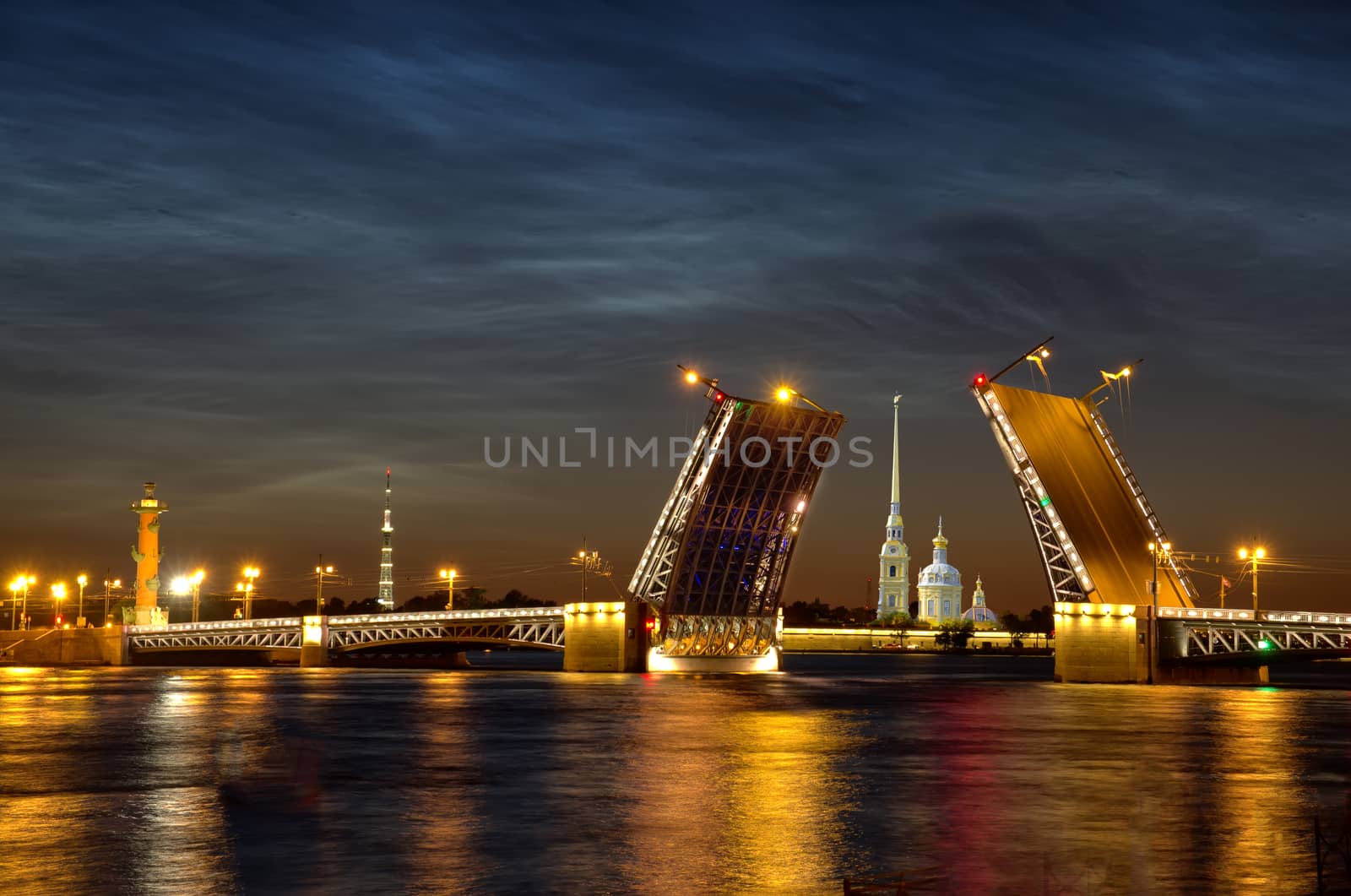 Neva river. Palace Bridge, Peter and Paul Cathedral.