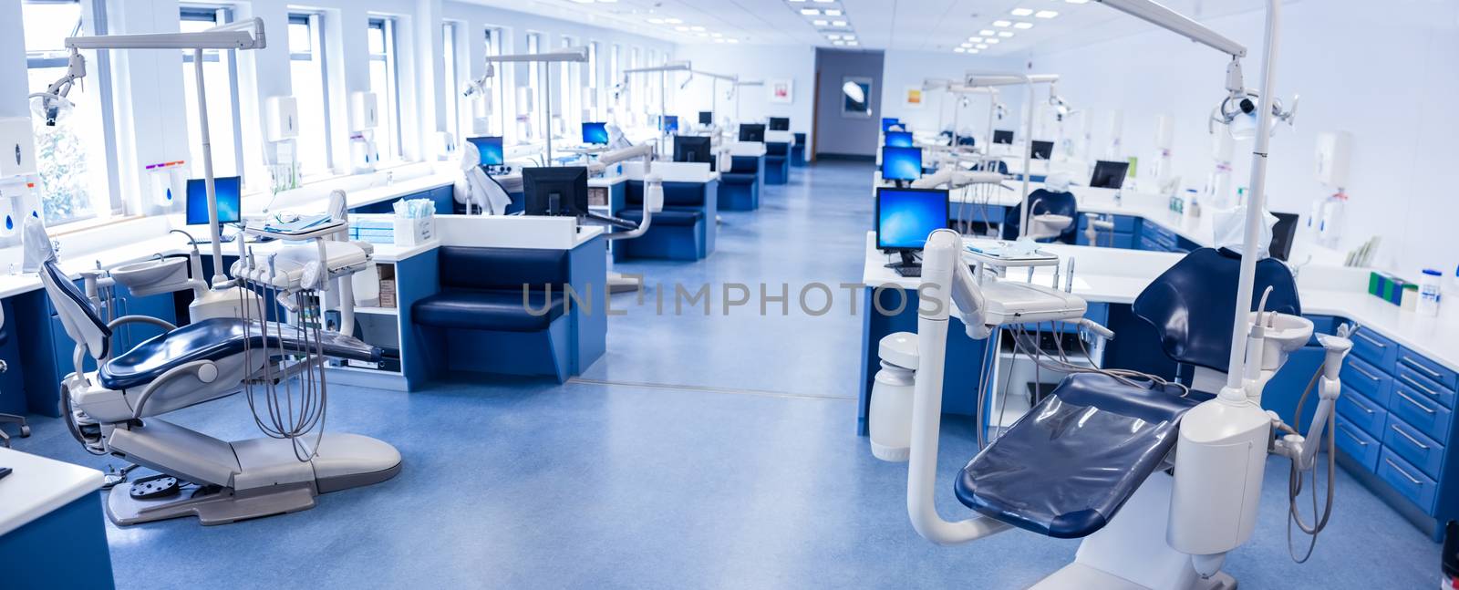 Inside of the clinic with dentists chairs at the dental hospital 