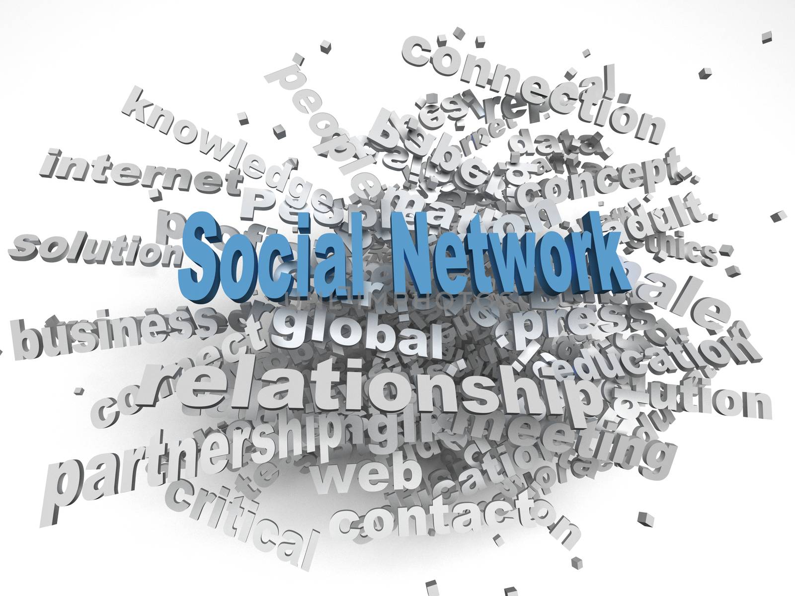 3d image social network issues concept word cloud background