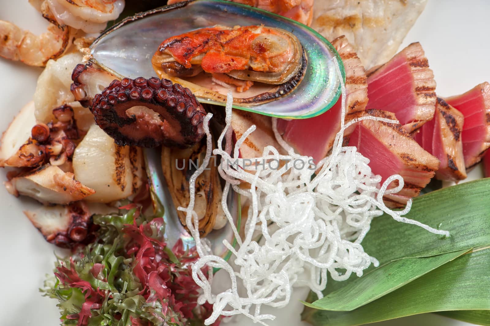 Assortment of seafood mix dish