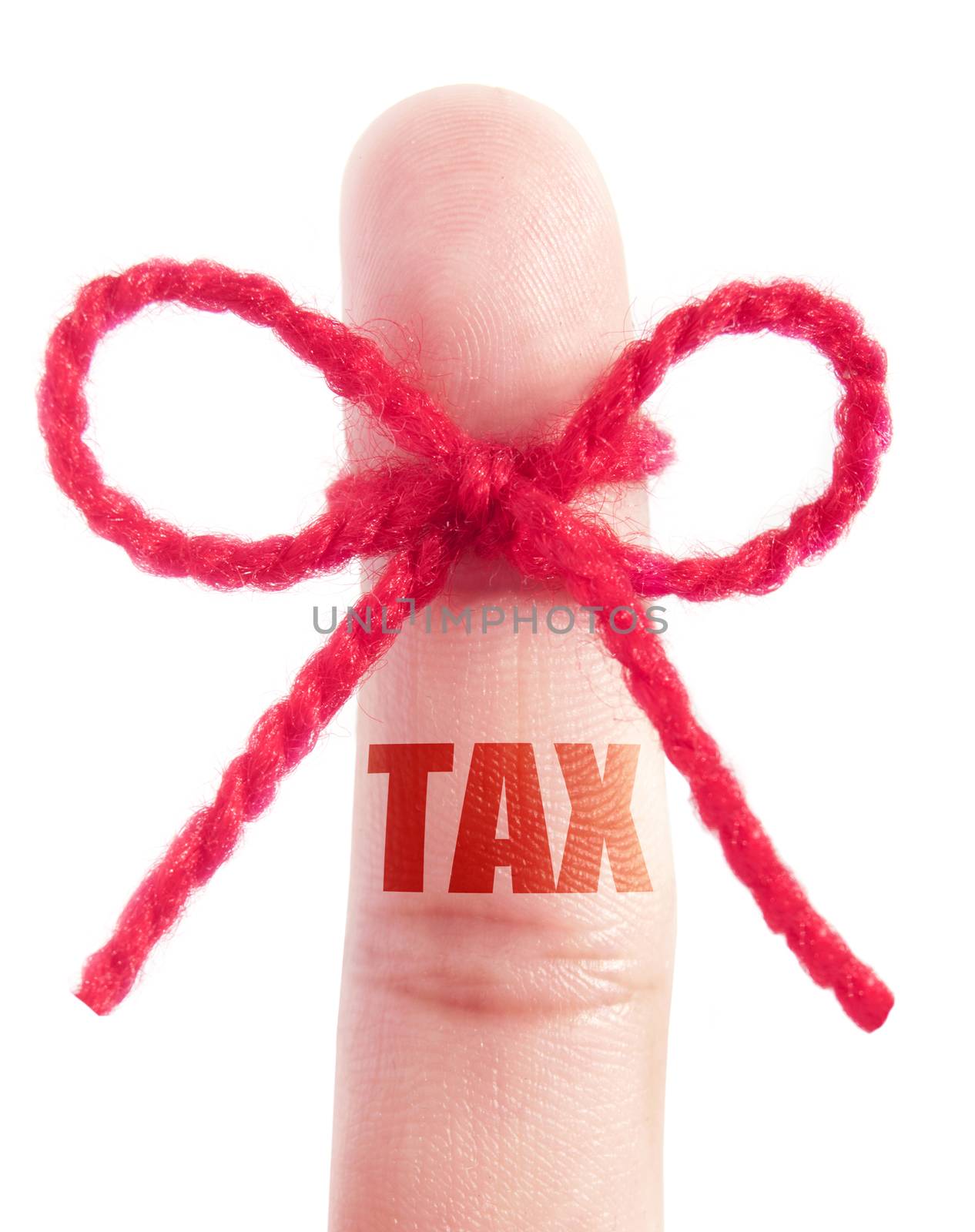 Tax printed on a finger tied with red bow