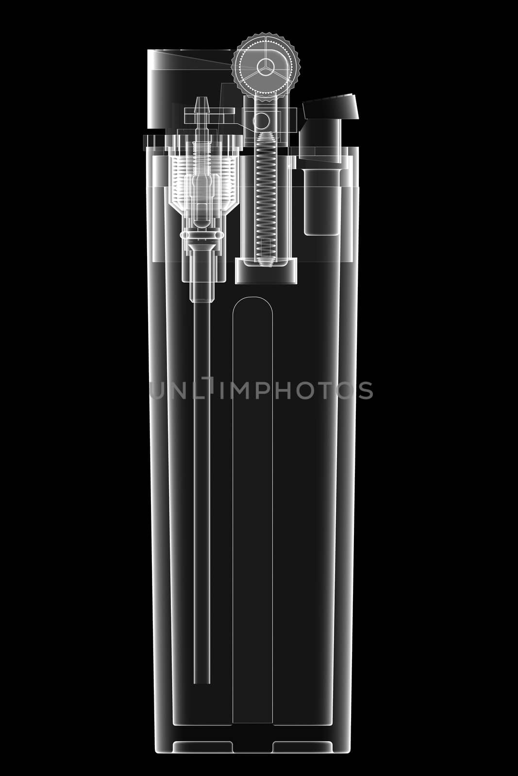 X-ray view of lighter isolated on black background. High resolution 3D image