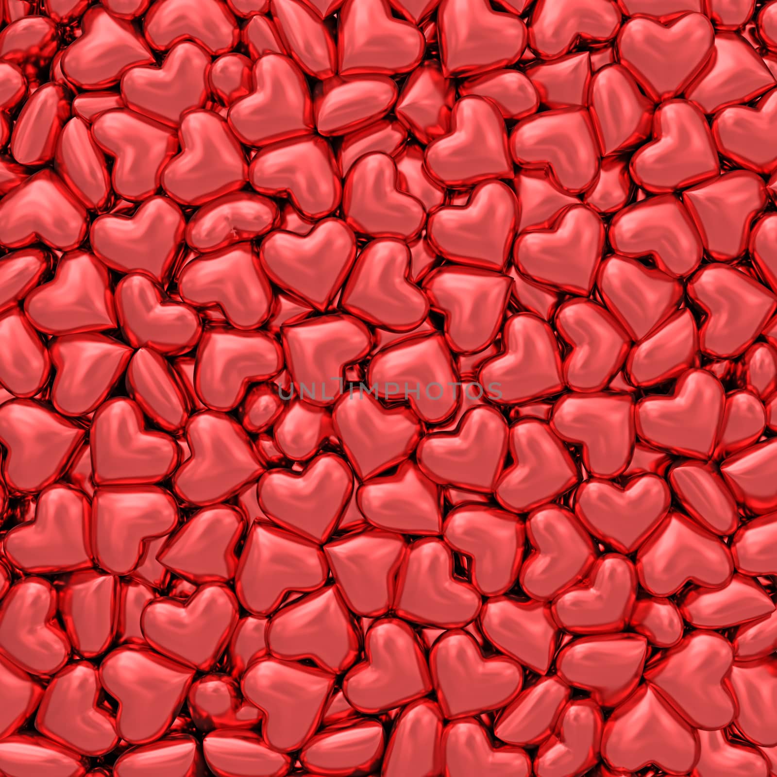 Background composed of many small red hearts. High resolution 3D image
