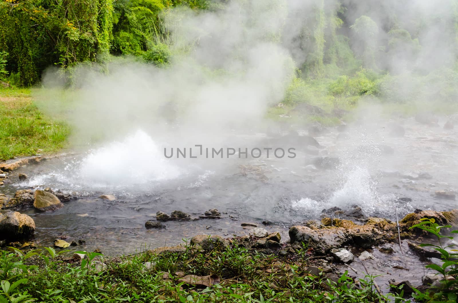 Spring hot water natural attractions in Chiang Mai, Thailand.