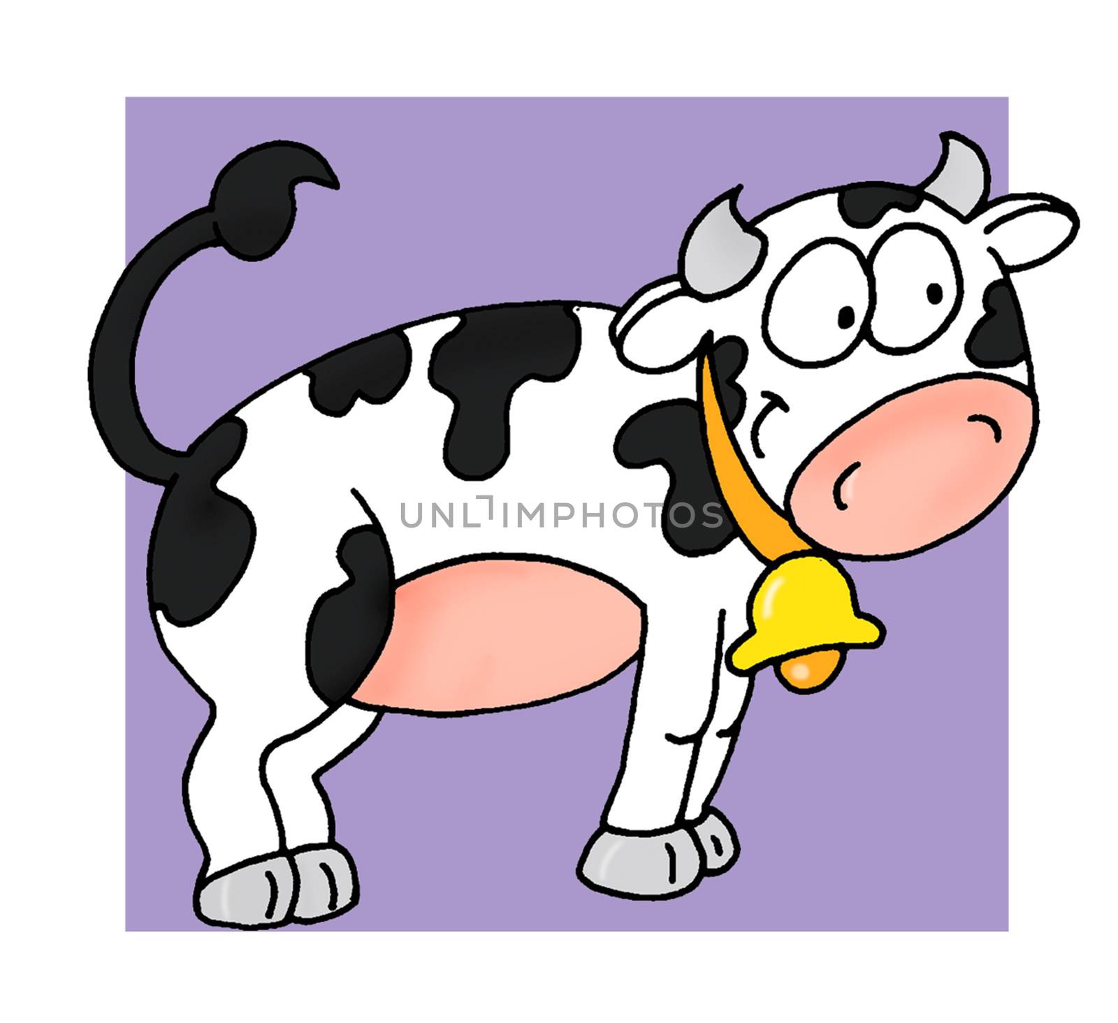 A cow with purple background