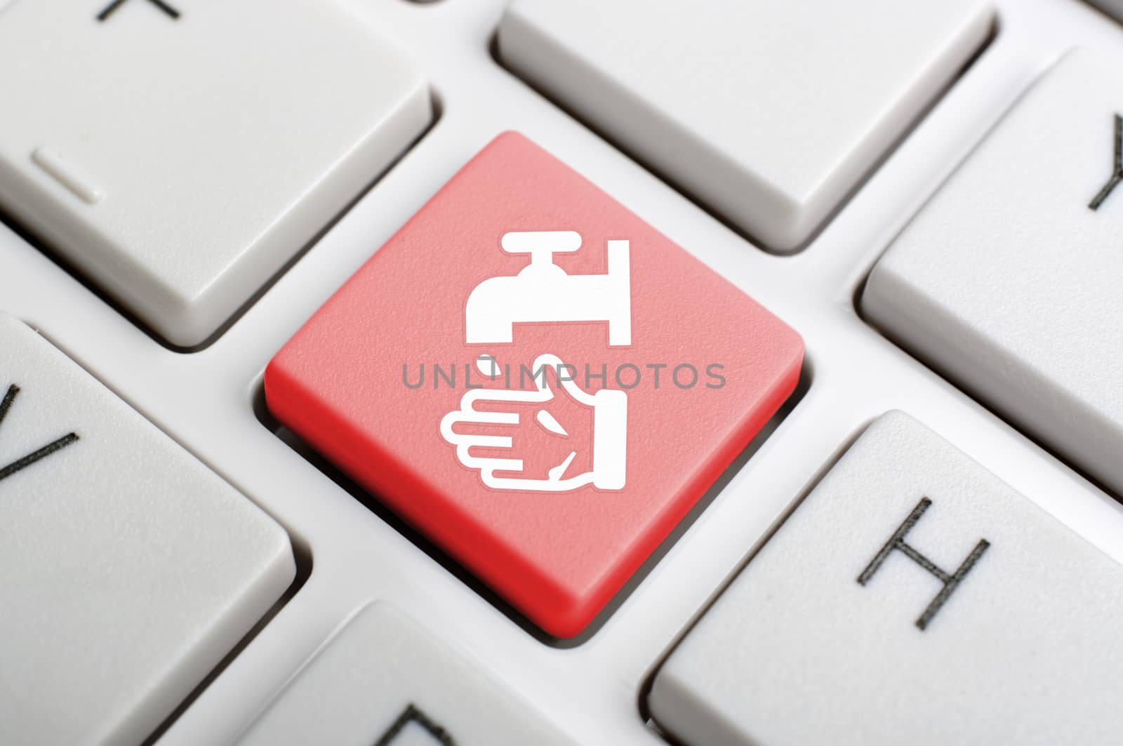 Red wash hand key on keyboard