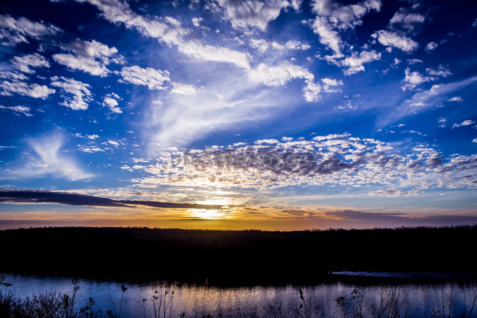 Sunset over the Mad River, Humboldt County, California. USA.