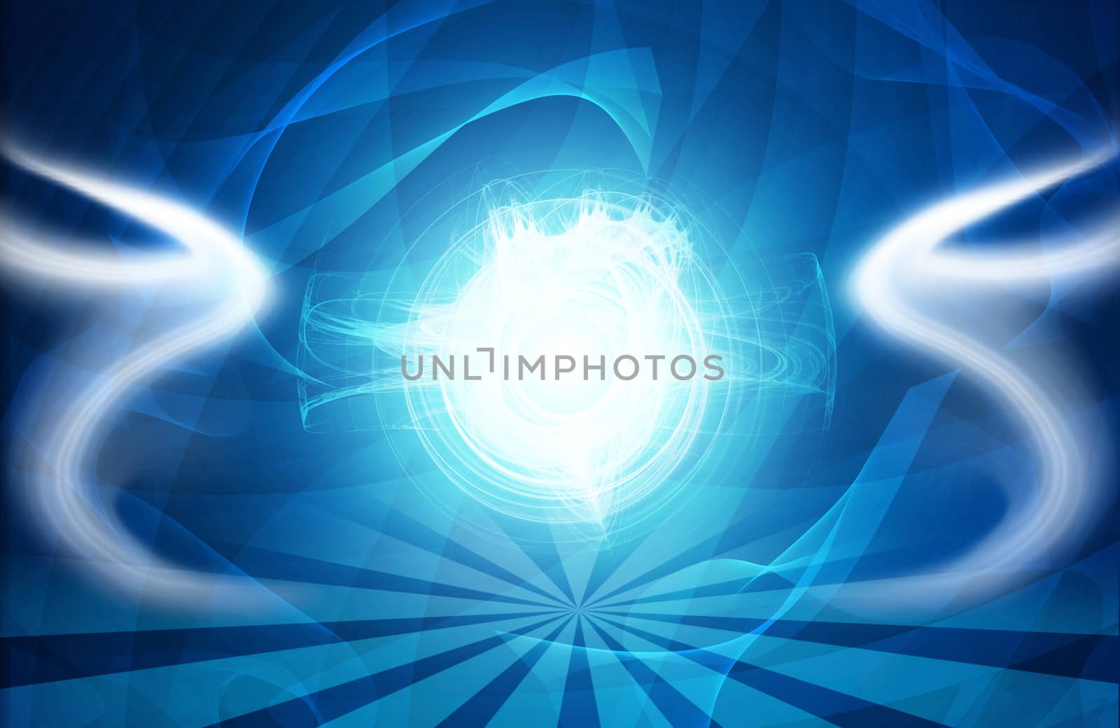 Abstract blue background is magic lines and stripes at bottom. Set your object in center