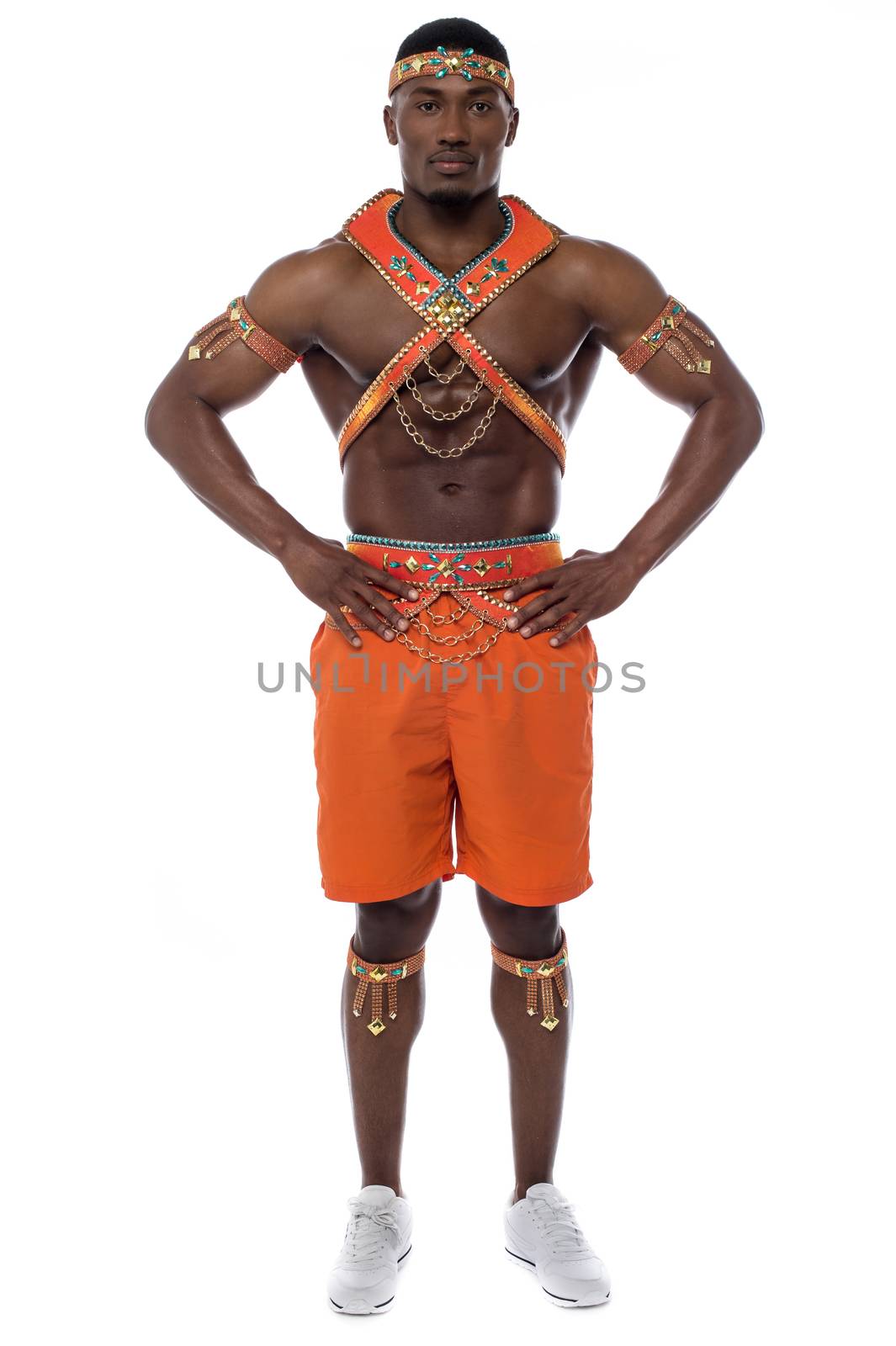 Male samba dancer with hands on his waist
