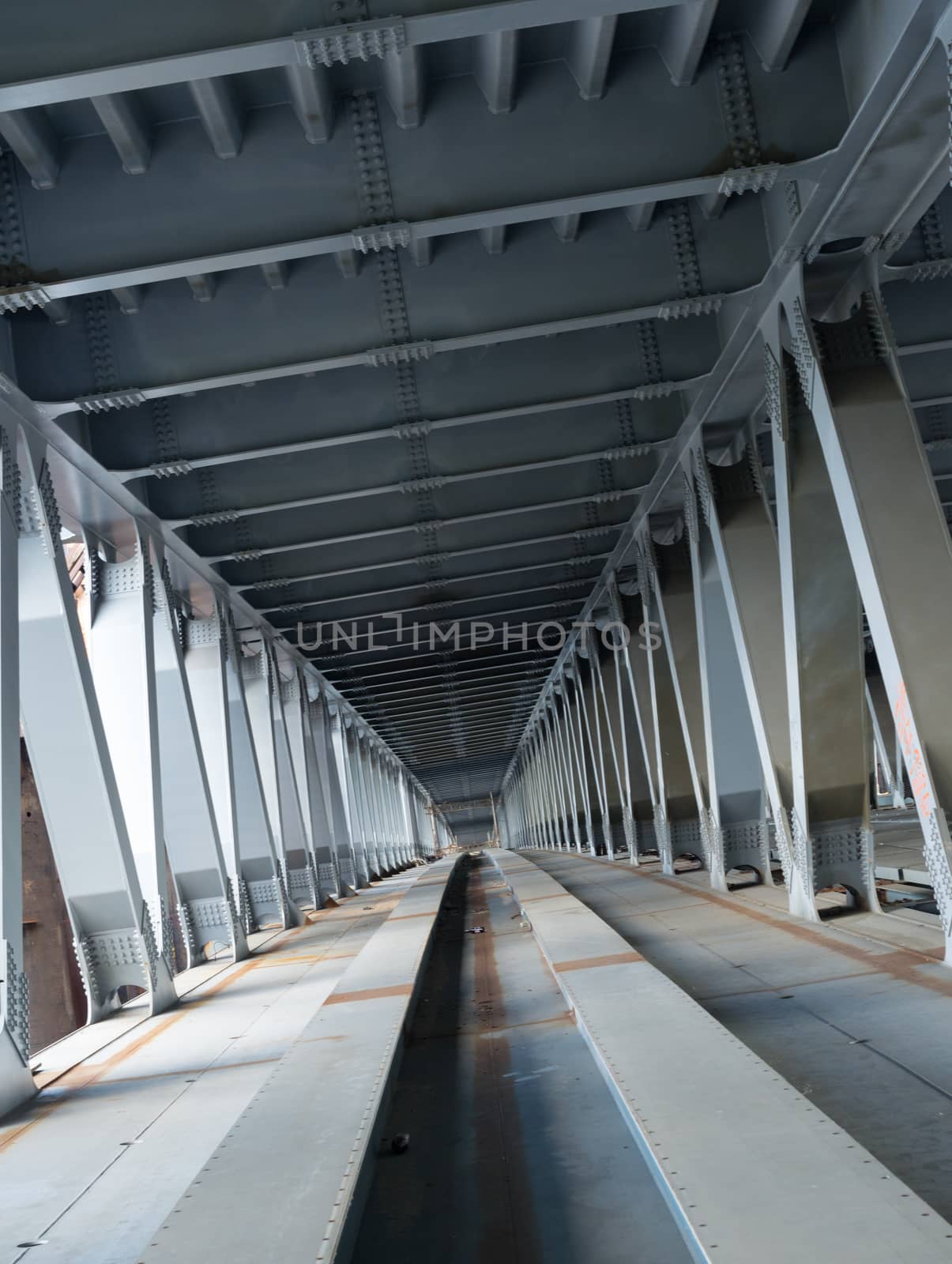 Bridge construction. Metal framework of the bridge by rootstocks