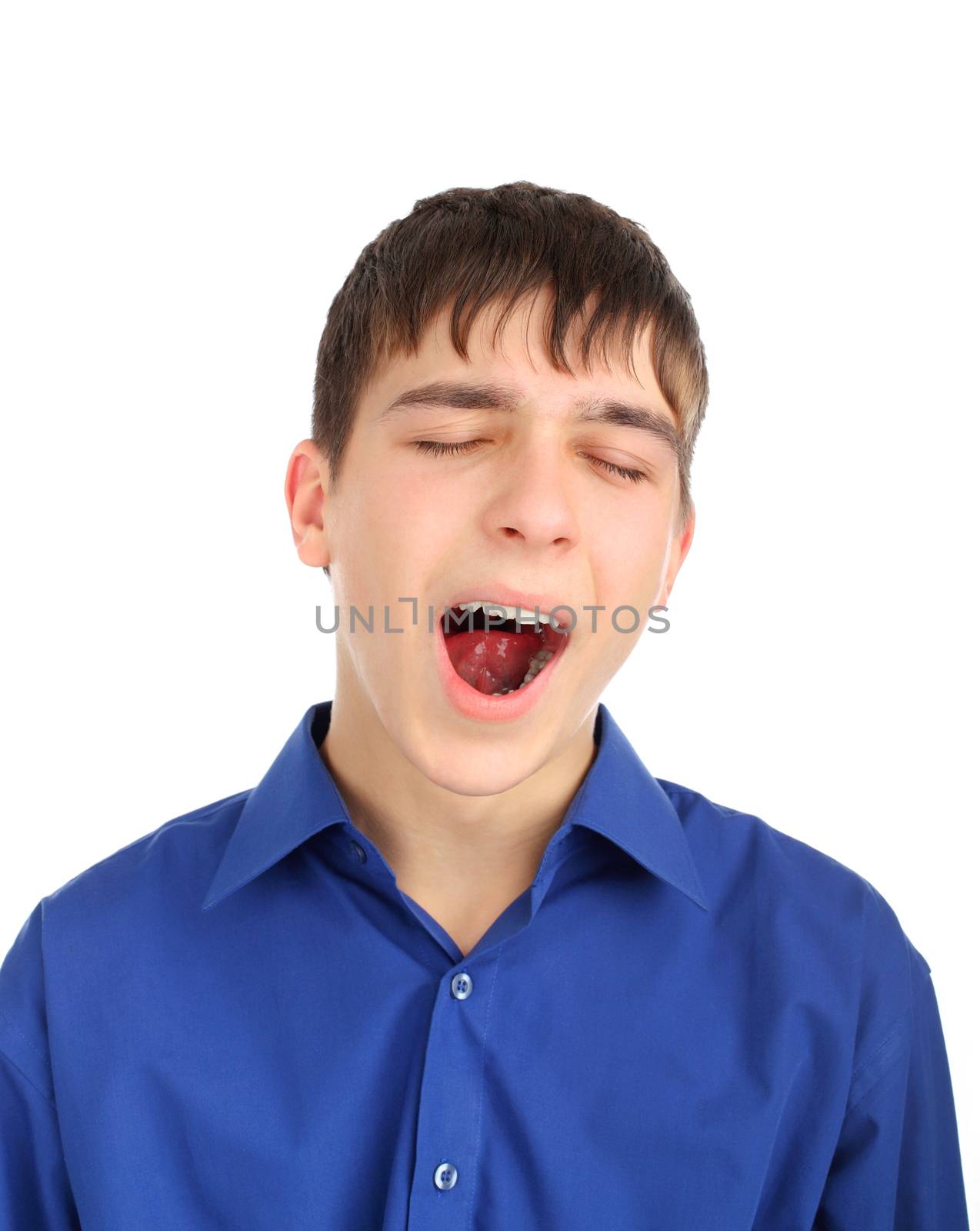 Teenager Yawning Isolated on the White Background