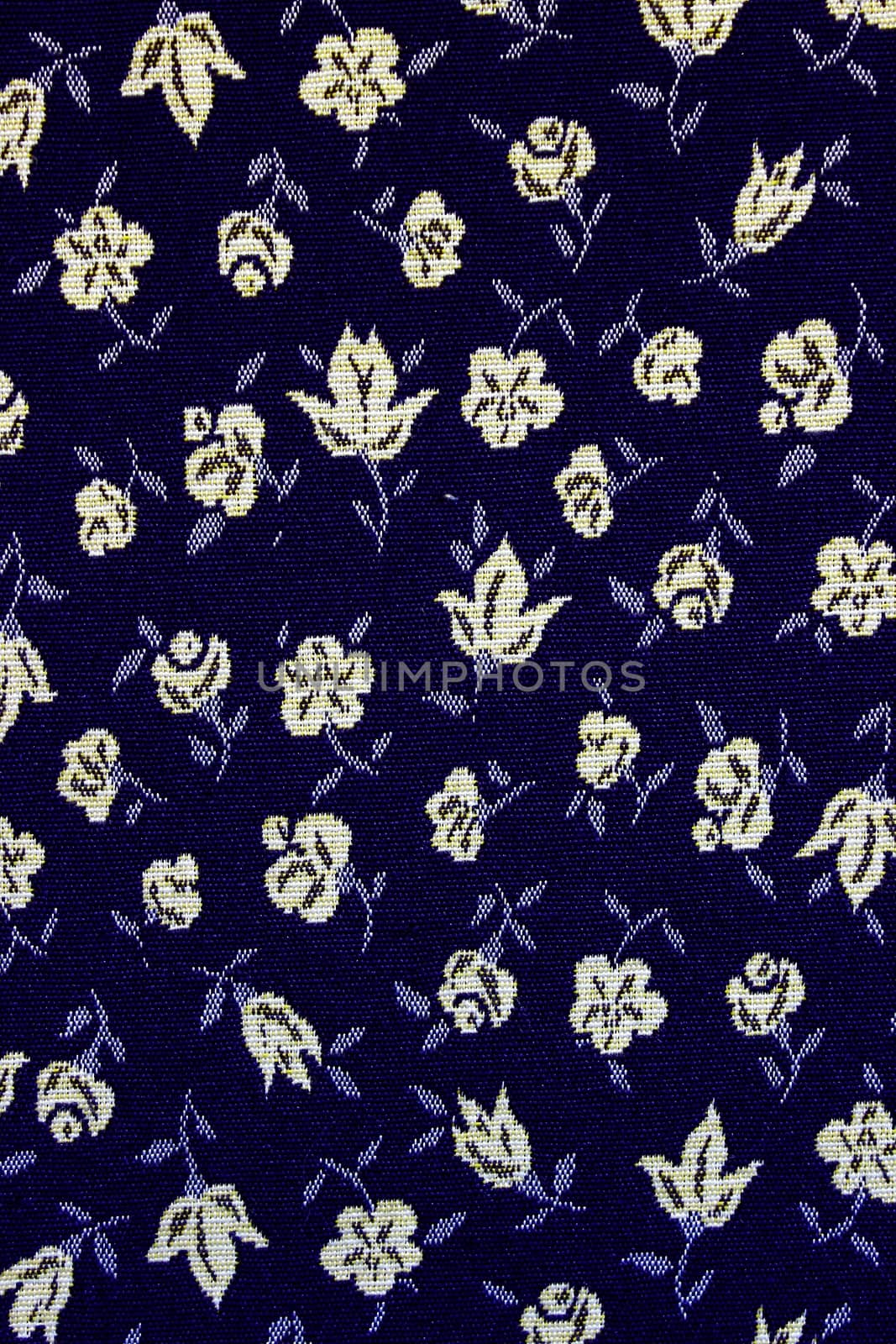 Old woven with flowers white and blue