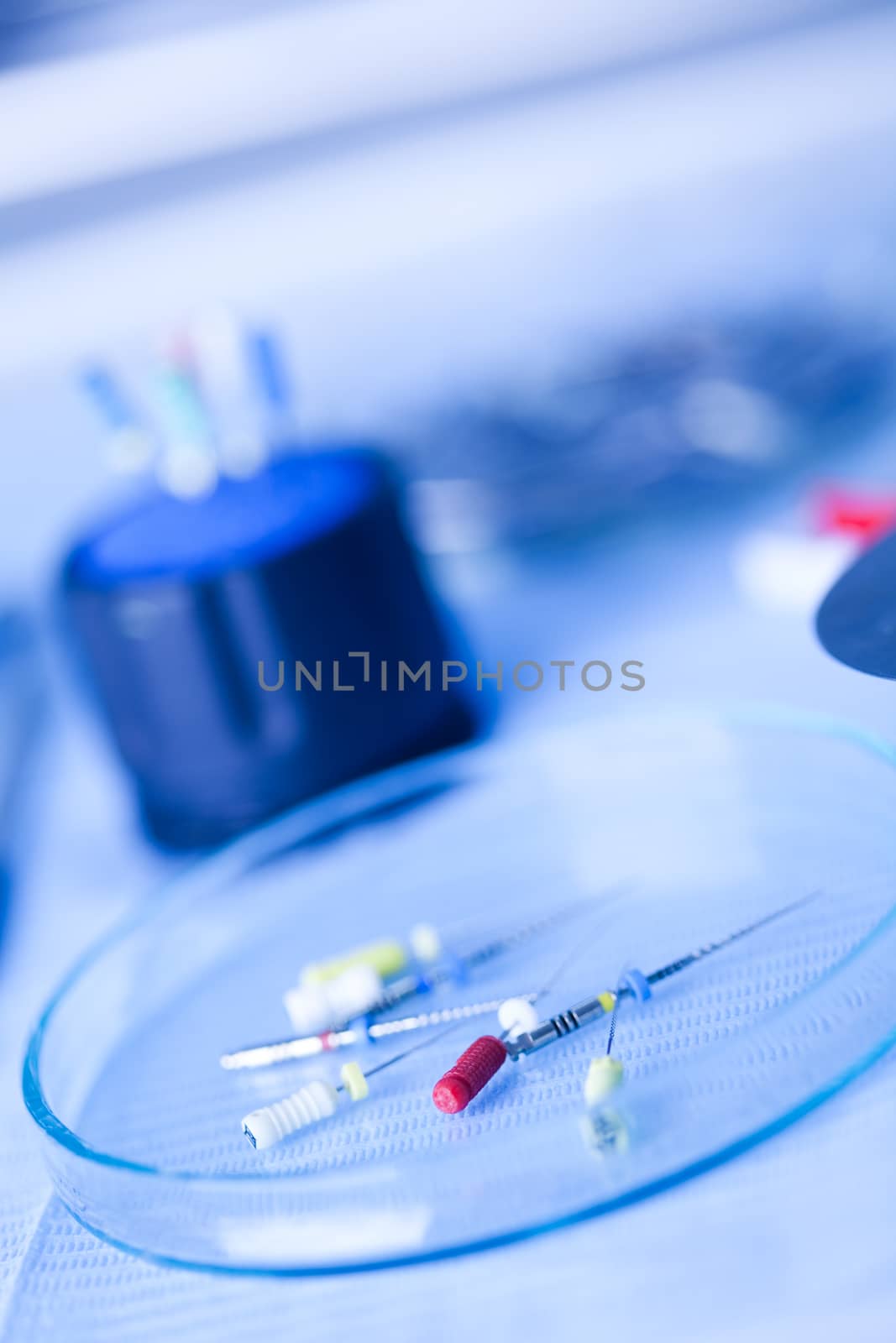 Dental tools and equipment, bright colorful tone concept by JanPietruszka