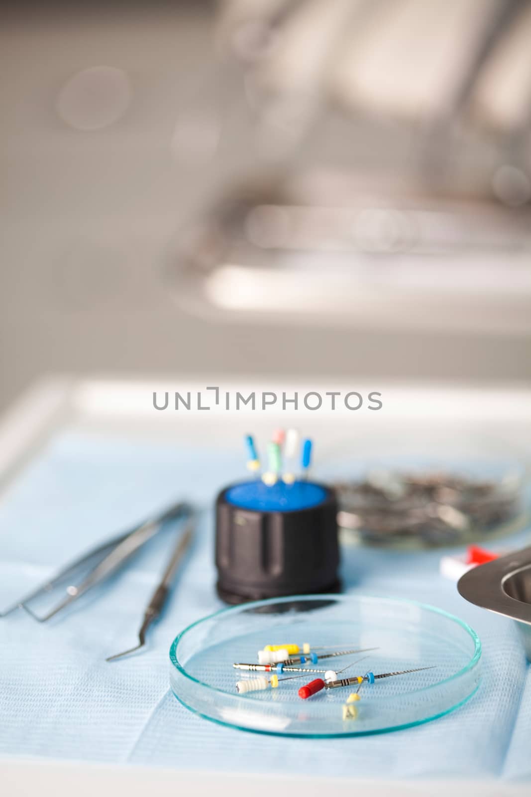 Dental tools and equipment, bright colorful tone concept