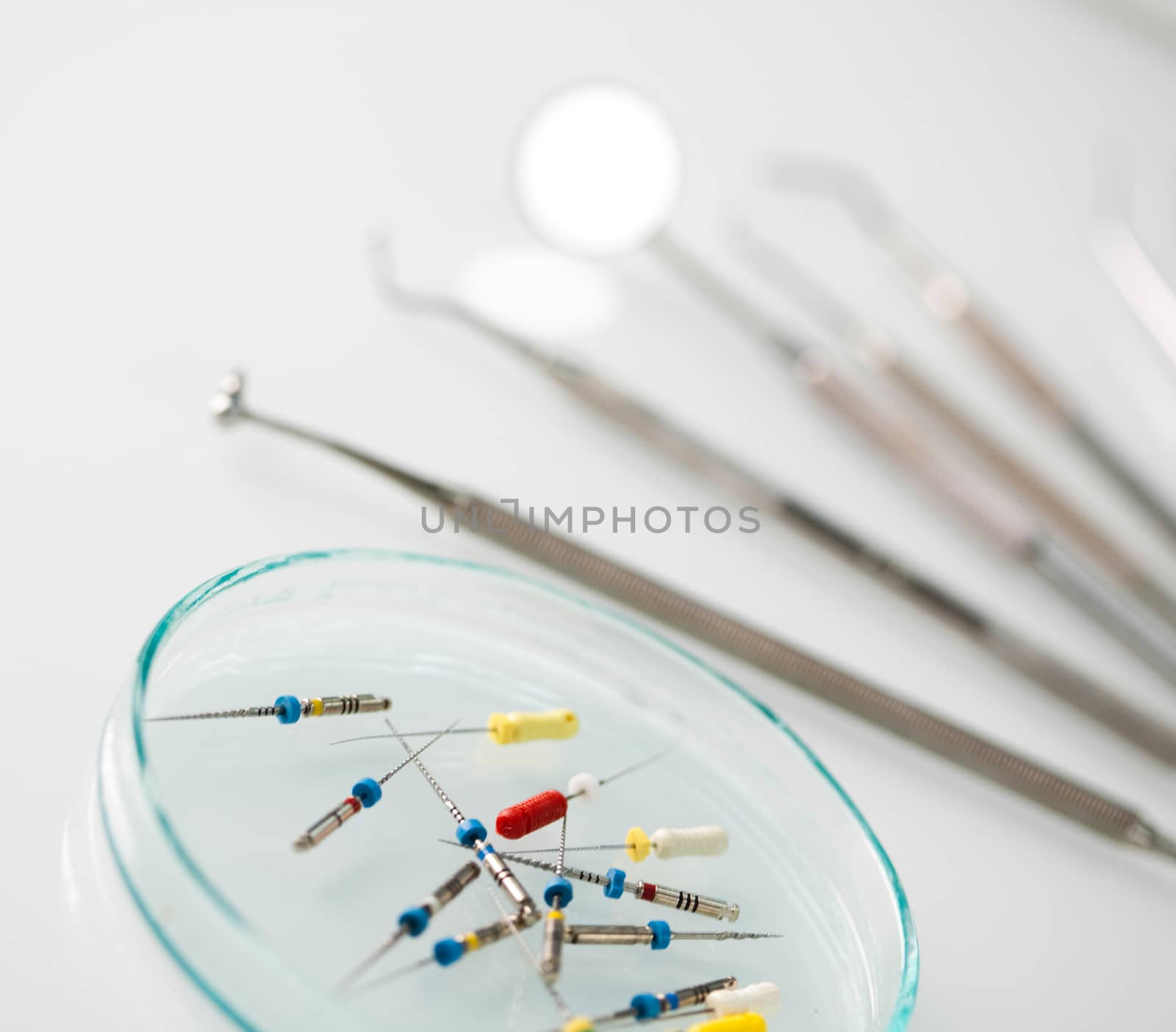 Dental tools and equipment, bright colorful tone concept