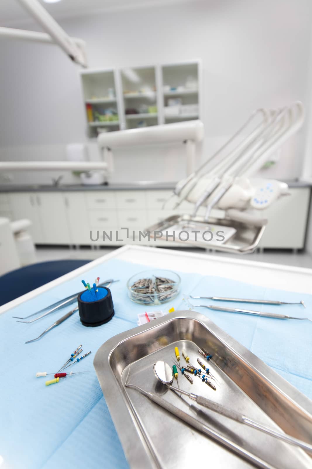 Dental tools and equipment, bright colorful tone concept by JanPietruszka