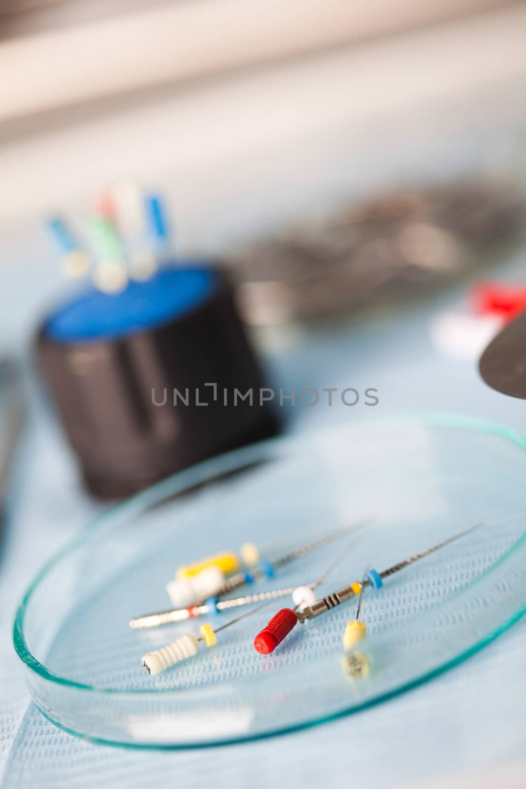 Dental tools and equipment, bright colorful tone concept