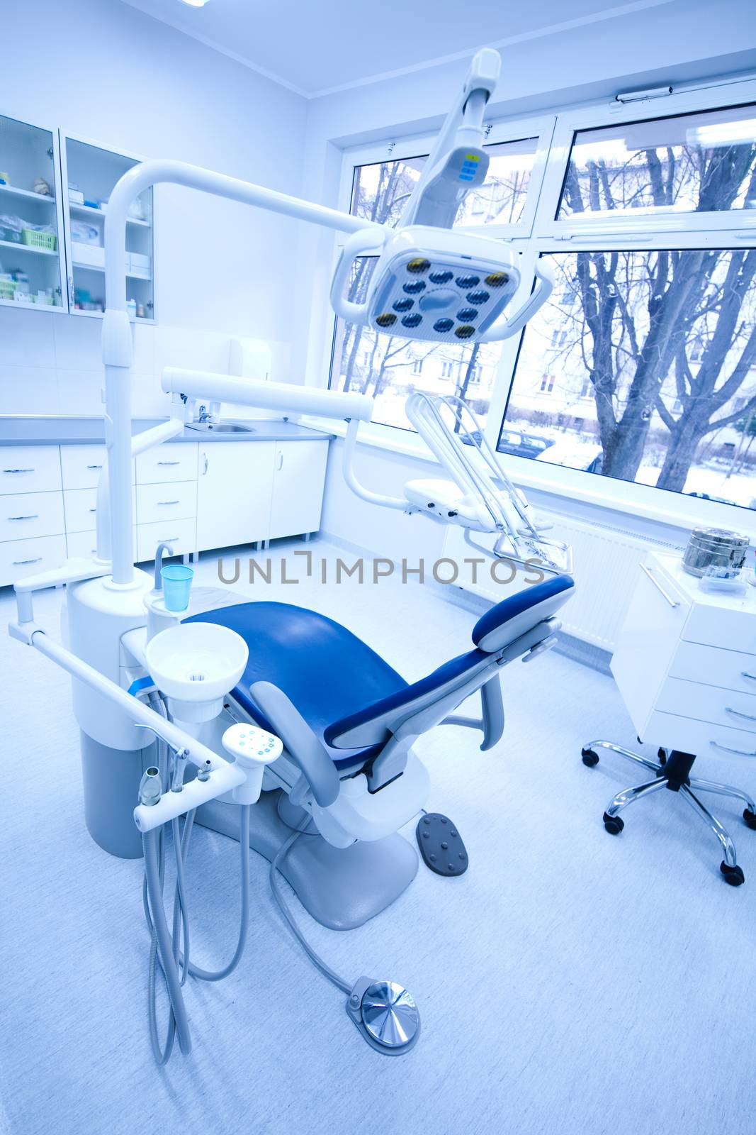 Dentist office, equipment, bright colorful tone concept