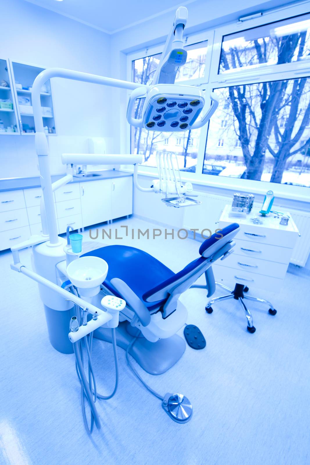 Dentist office, equipment, bright colorful tone concept