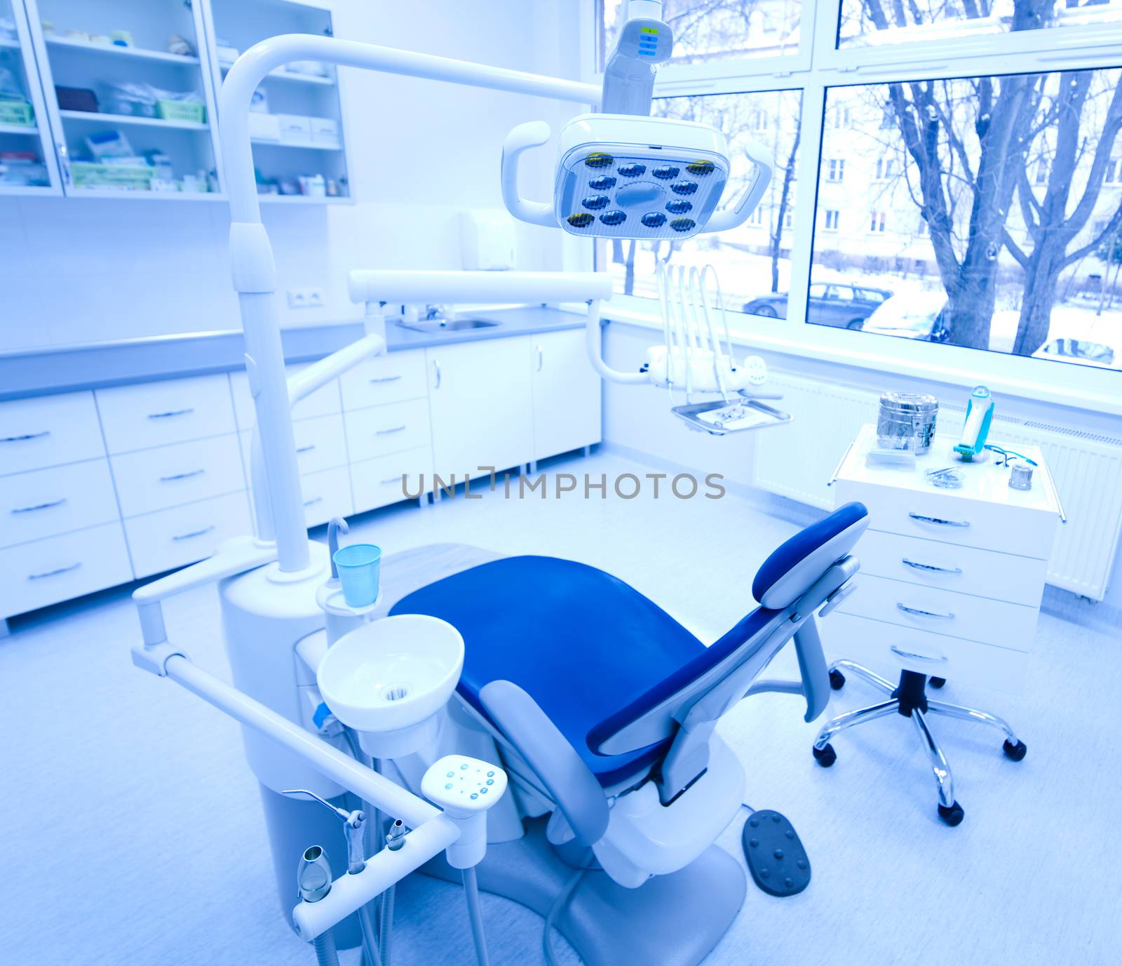 Dentist office, equipment, bright colorful tone concept