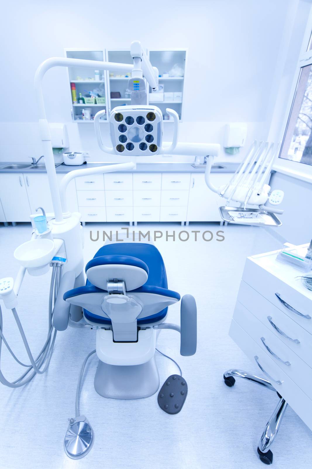 Dentist office, equipment, bright colorful tone concept