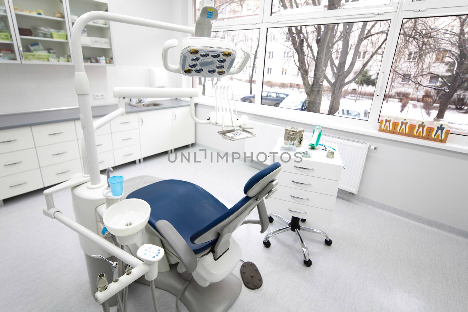 Dentist office, equipment, bright colorful tone concept