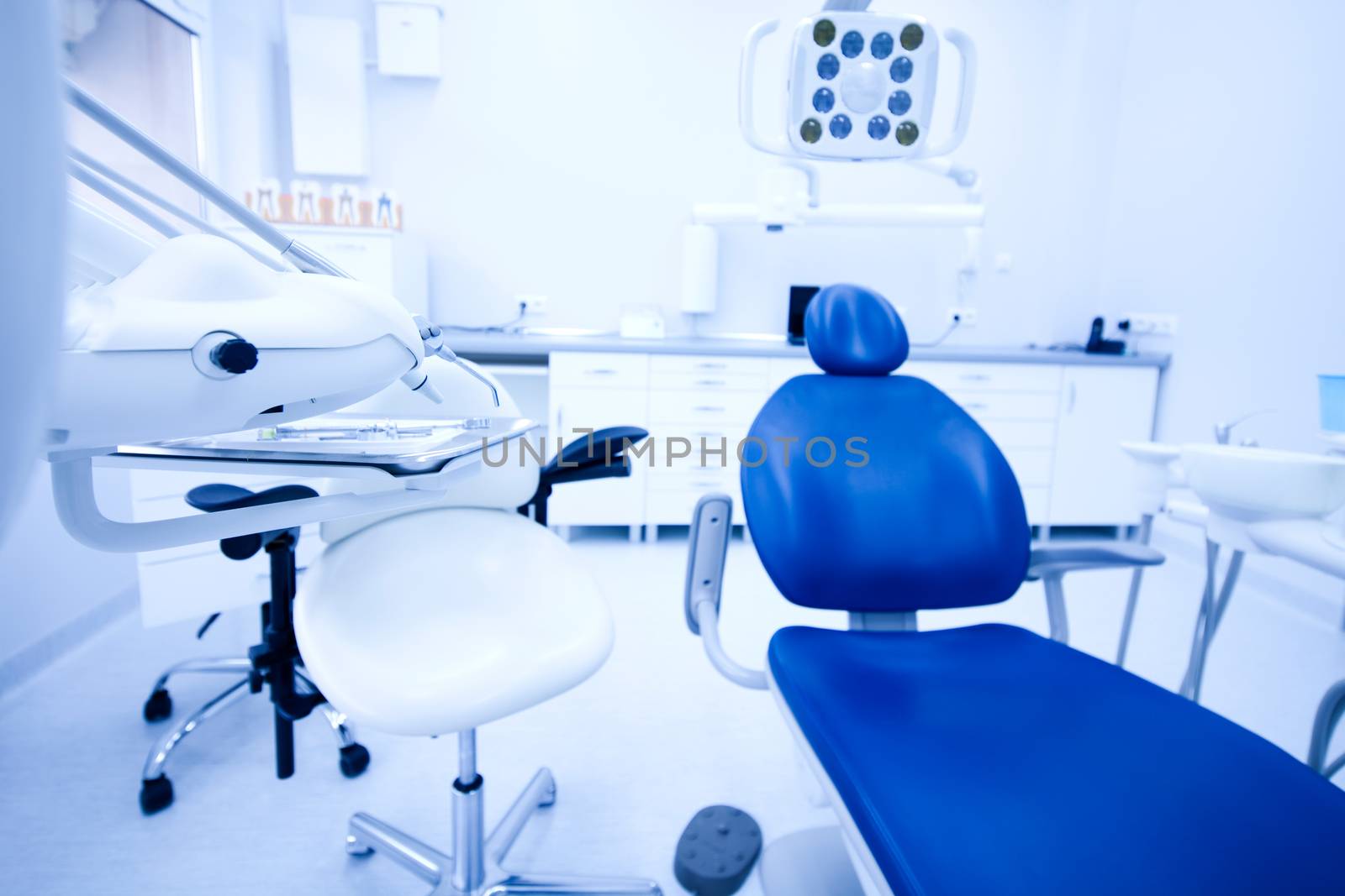 Dental clinic interior, bright colorful tone concept