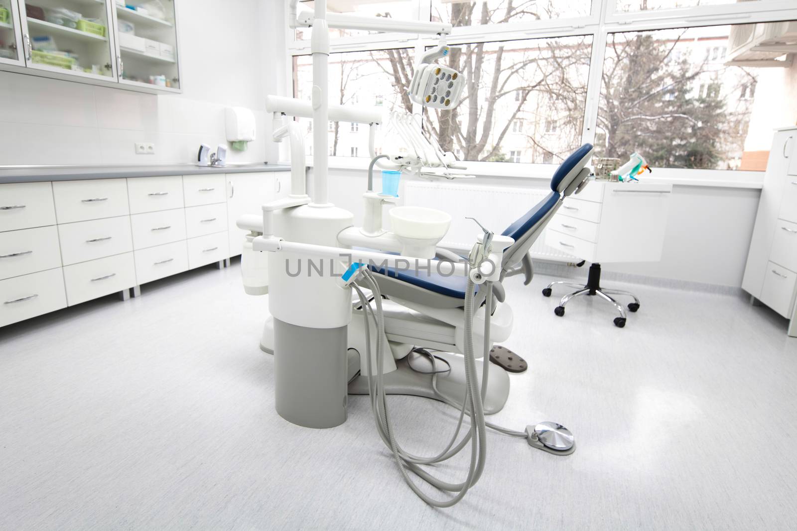 Dental clinic interior, bright colorful tone concept